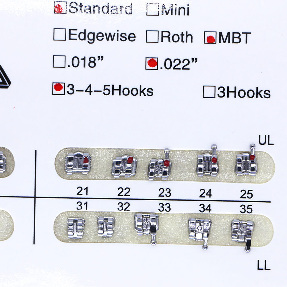 1-100×Dental Orthodontic Mental Bracket Brace Standard MBT 022 345hook 20pcs/set