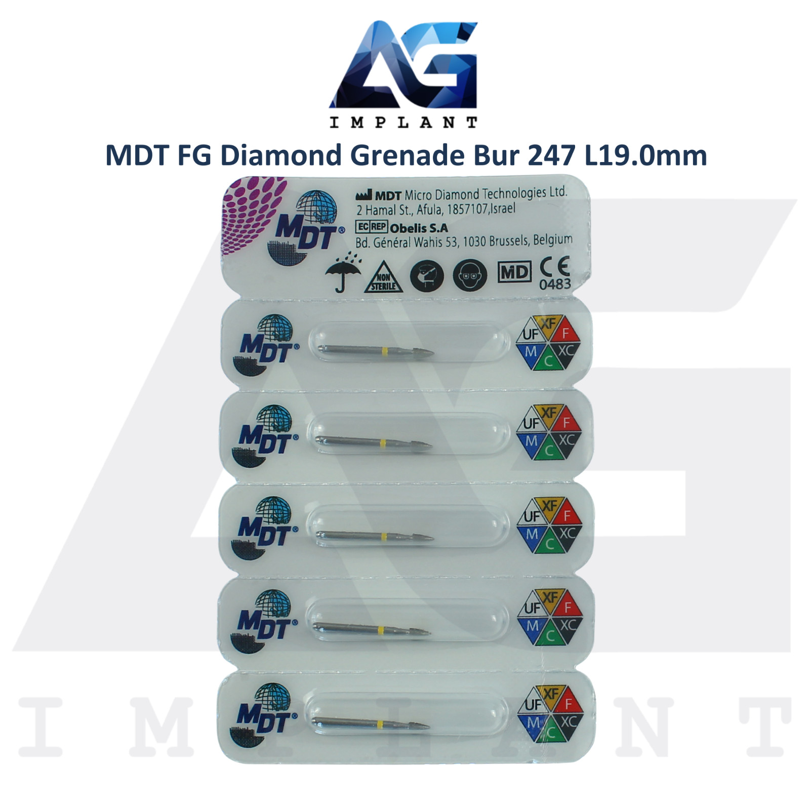 MDT Dental FG Diamond Coated Grenade Bur 274 L19.0mm Ø1.6mmX3.5mm Contouring