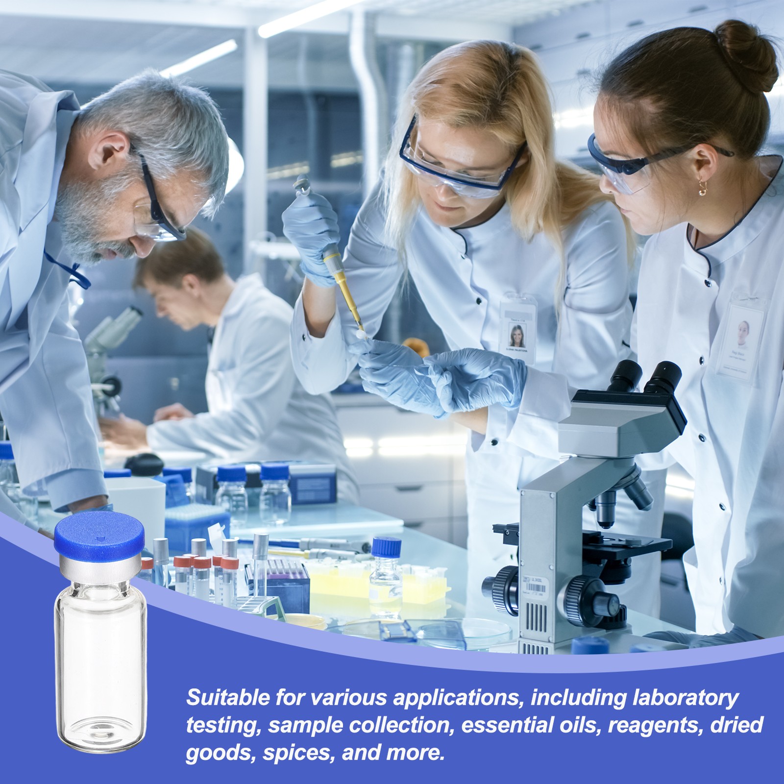 20 Pack 3ml Lab Empty Vials for Injection, Transparent and Blue