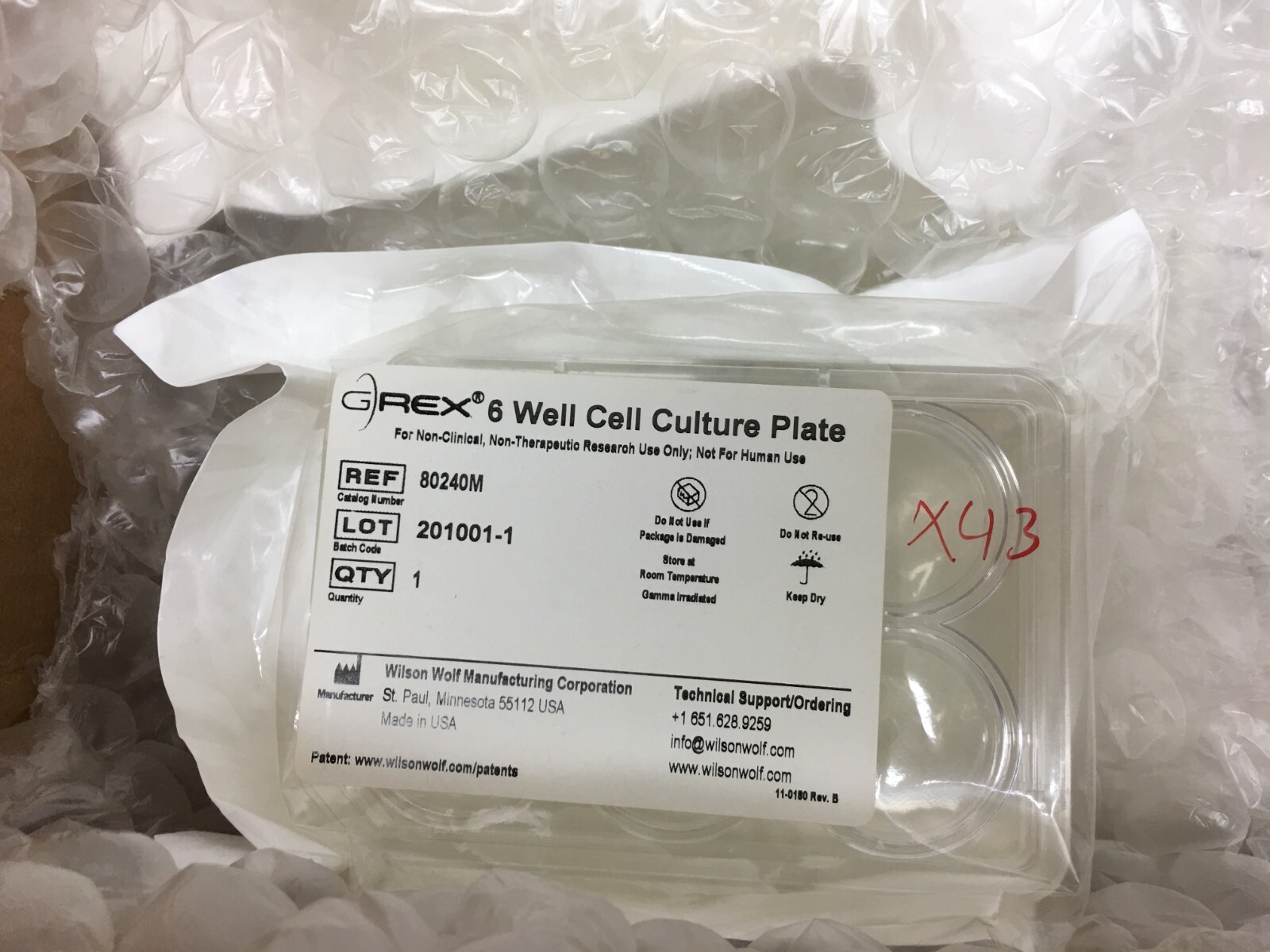 Wilson Wolf REF 80240M GREX 6 Well Cell Culture Plate Lot 43 PCS