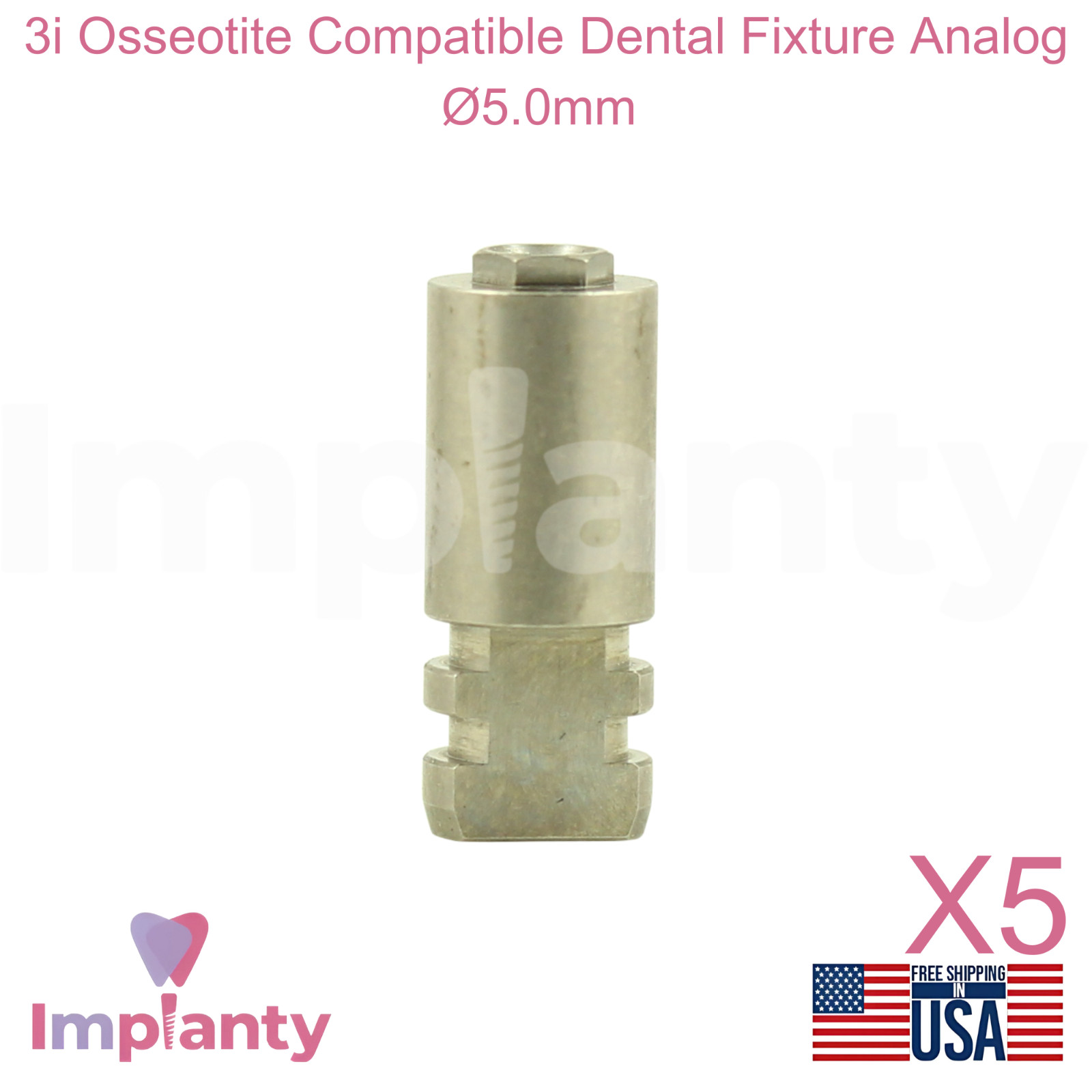 5x 3i Osseotite Compatible Dental Fixture Analog Ø5.0mm Replica Yellow Platform