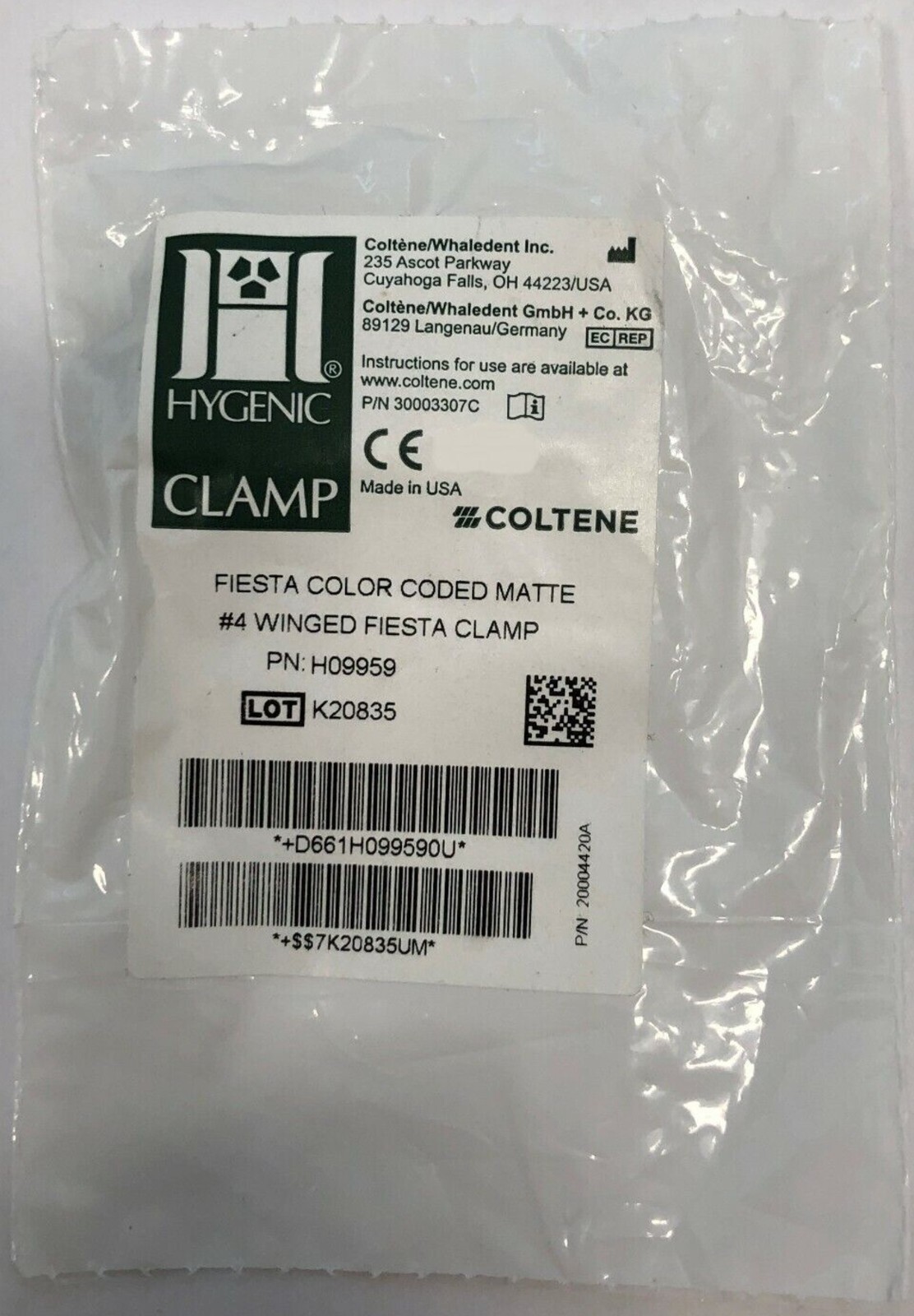 *1-Pack* Coltene Hygenic Clamp #4 Winged Fiesta Clamp Color Coded Matte H09959
