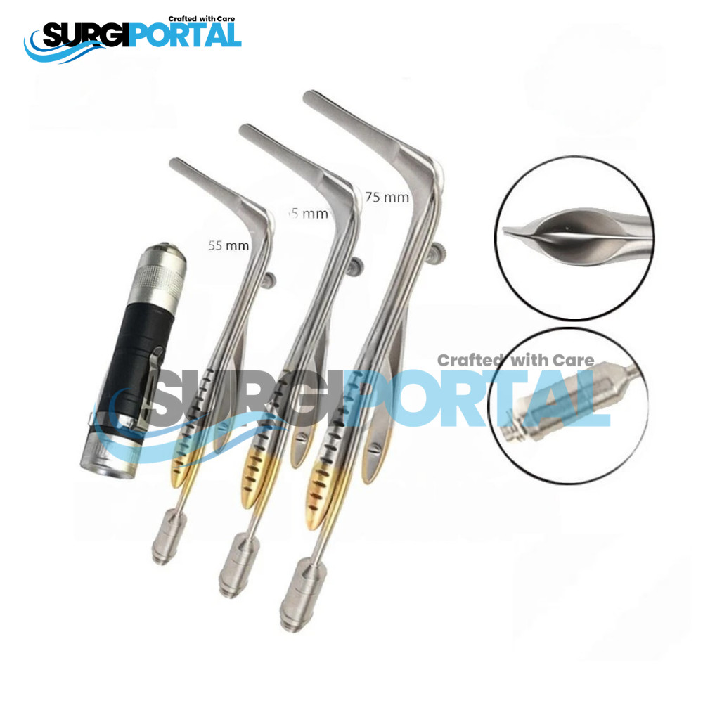 Cottle Nasal Speculum 55,65,75 mm With Fiber Optic Light Guide 4 PCs Set