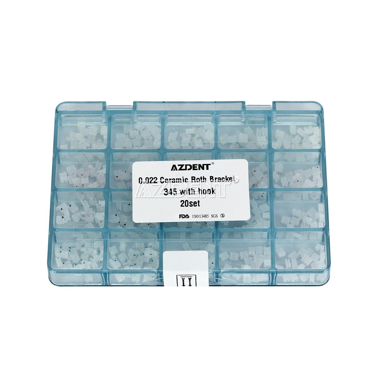 400pcs AZDENT Dental Ortho Ceramic Brace Brackets 5*5 Roth/MBT .022 345 Hooks