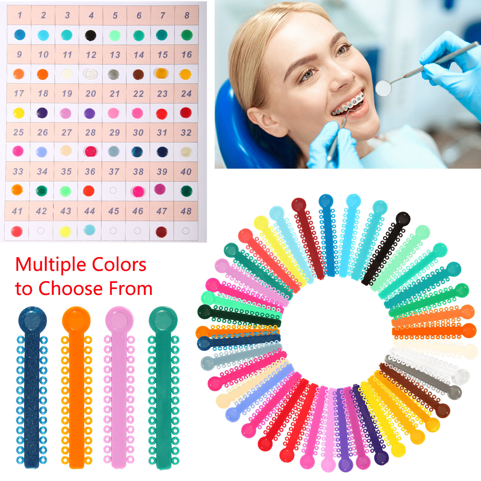 1040 pcs Dental Orthodontic Ligature Ties Elastic Bands for Brackets 43 Colors