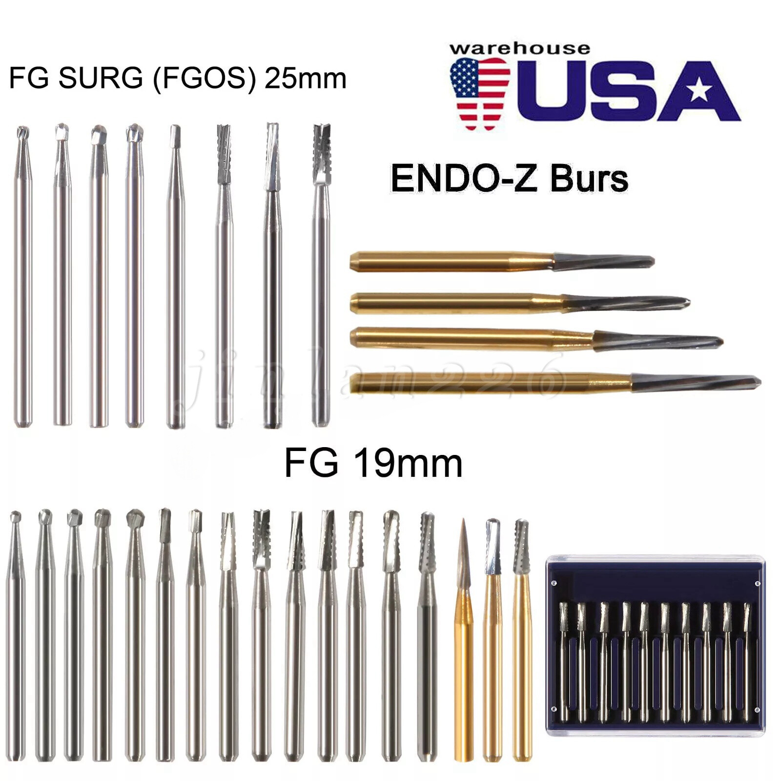 Dental 19mm/Surgical FG Burs 25mm Carbide Bur Friction Grip Round For High Speed