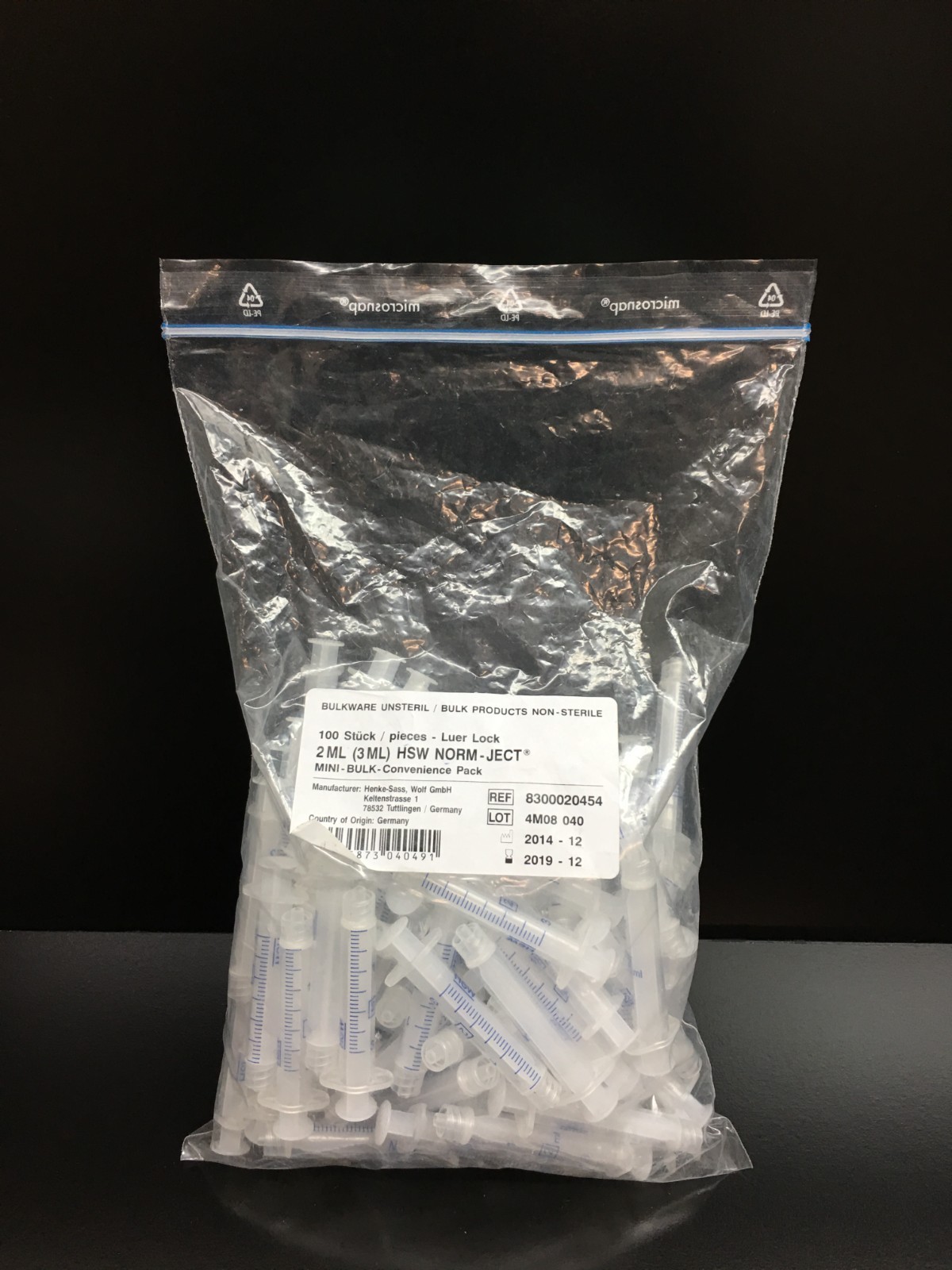 NORM-JECT REF 8300020454 Plastic Syringes Luer Lock 2mL (3mL) HSW