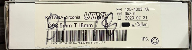 Kuraray Katana Zirconia Disc STML 98.5mm B1-18 Dental Milling – New