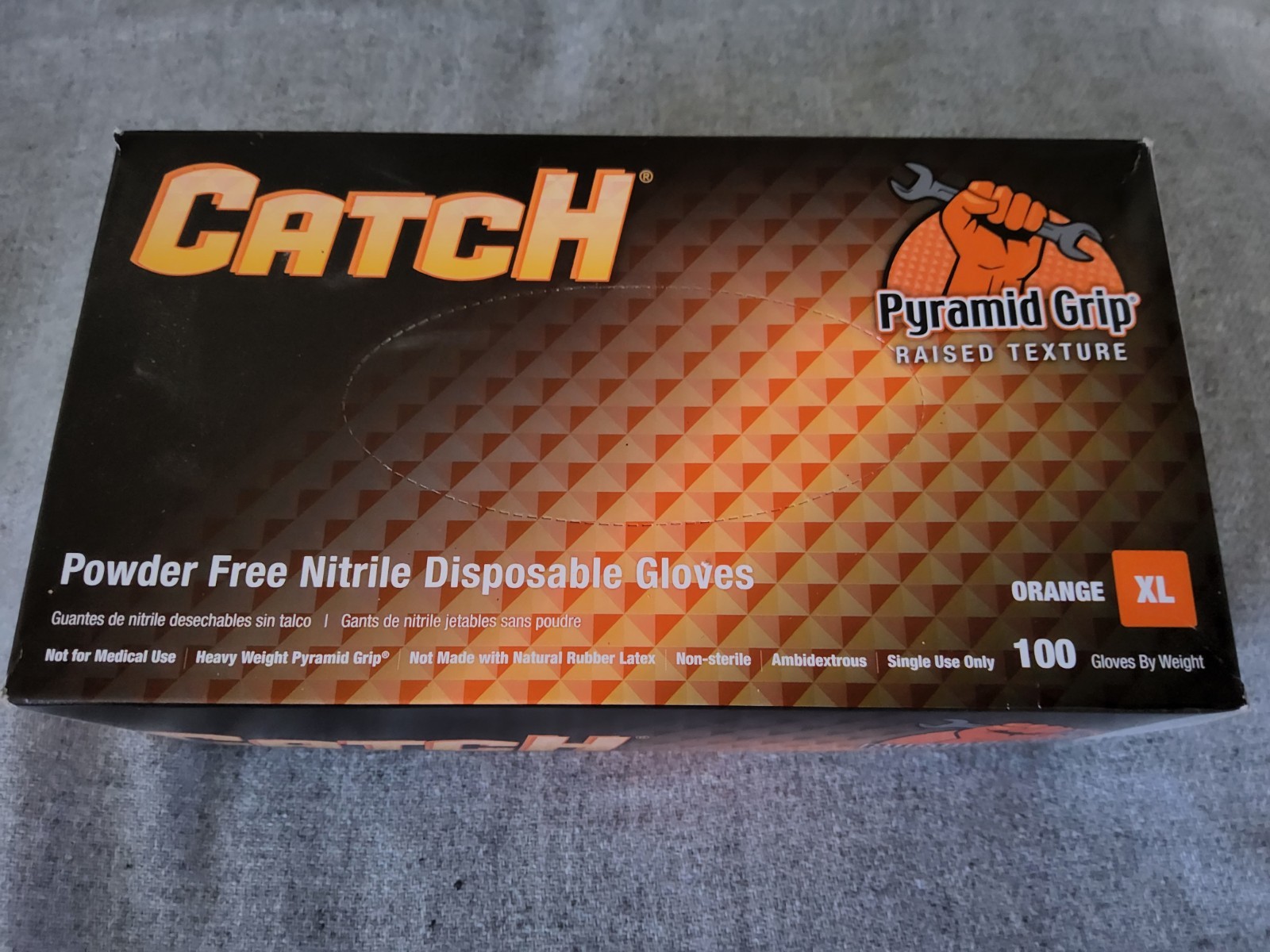 CATCH Nitrile Disposable Gloves Pyramid Grip Orange 9 mm Box of 100 X- LARGE
