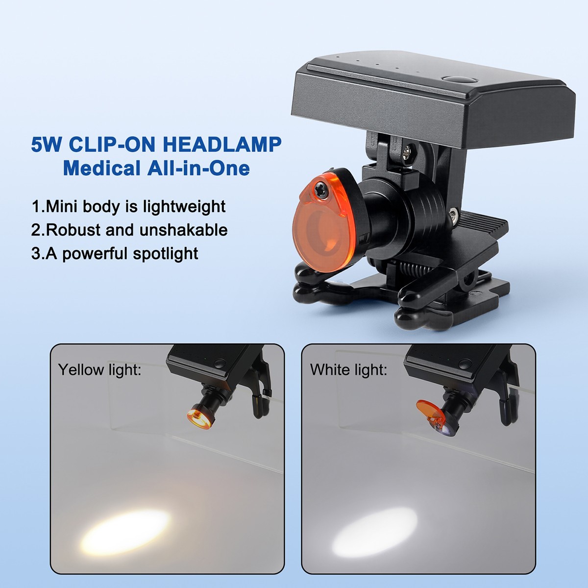 Wireless 5W Dental LED Headlight with Optical Filter for Binocular Loupes
