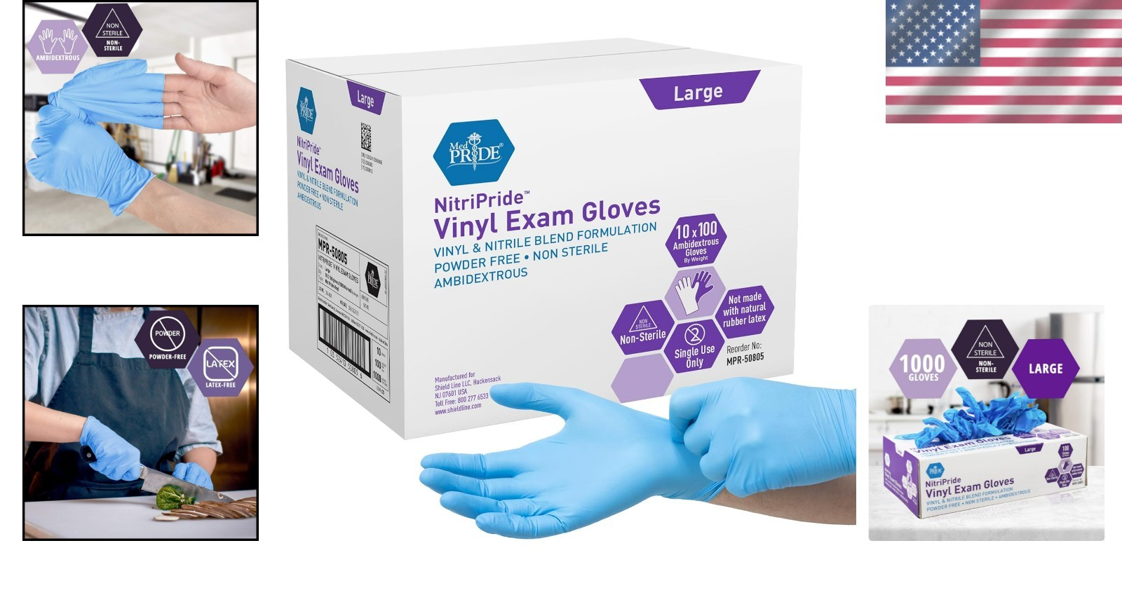 1000 Nitrile/Vinyl Blend Disposable Exam Gloves – Powder-Free, Latex-Free, Large