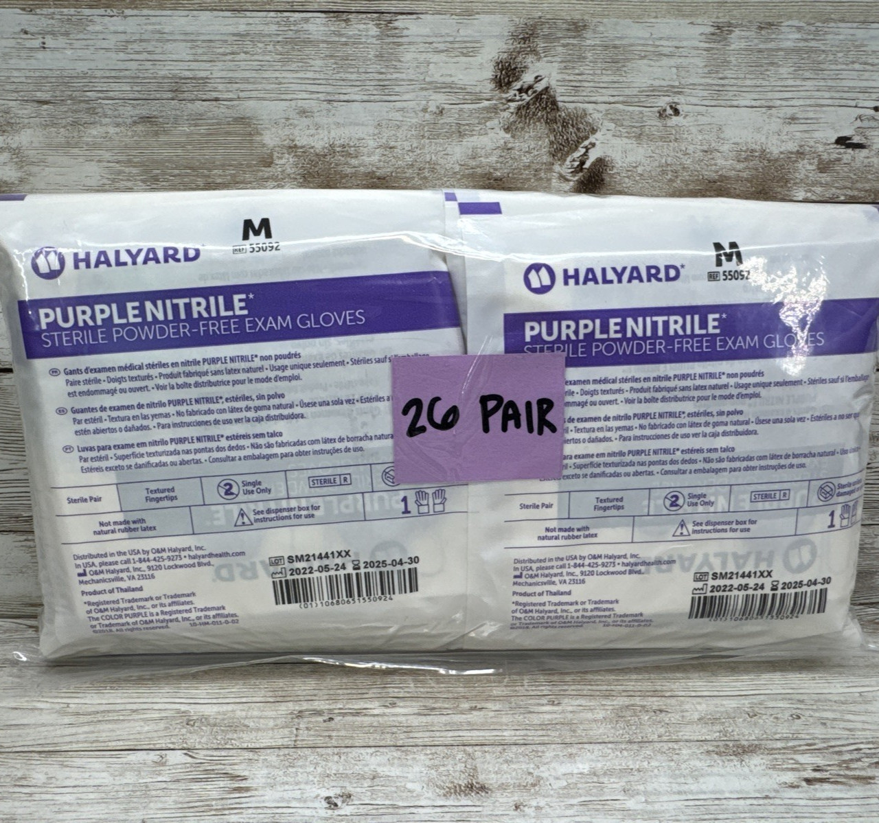 Halyard Purple Nitrile Exam Glove Singles, Size: Medium *26 Pair* Exp: 04/25*