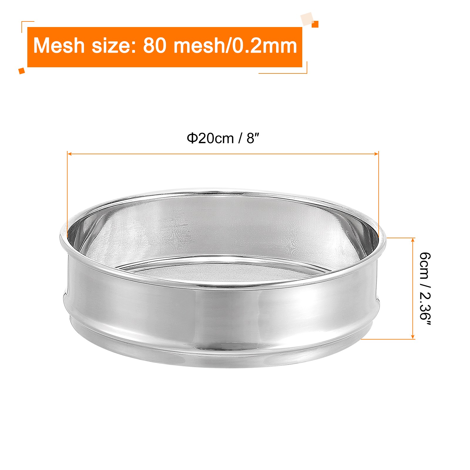 80 Mesh Lab Sieve 8″ Diameter Test Sieve 304 Stainless Steel Wire Cloth 0.2mm