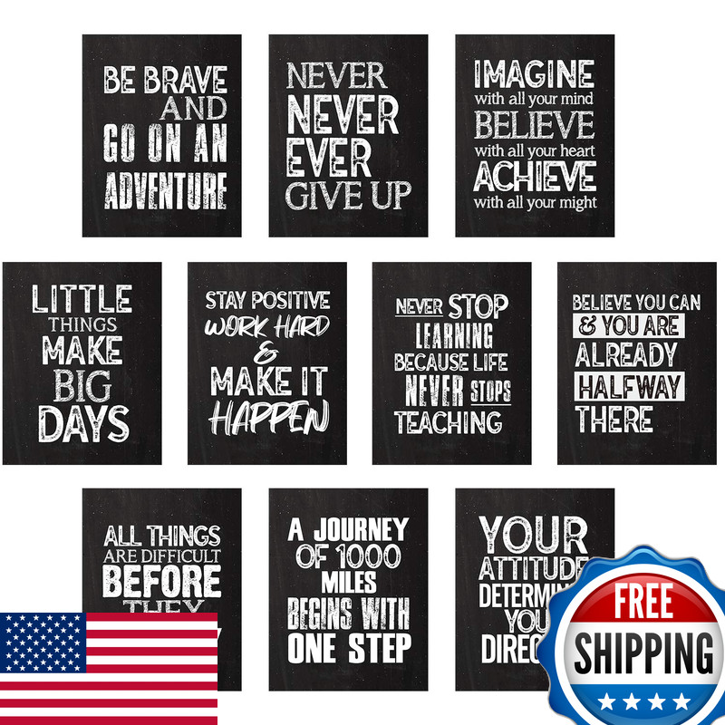 Outus 10 Pieces Inspirational Wall Poster Positive Quote Posters Wall Decor