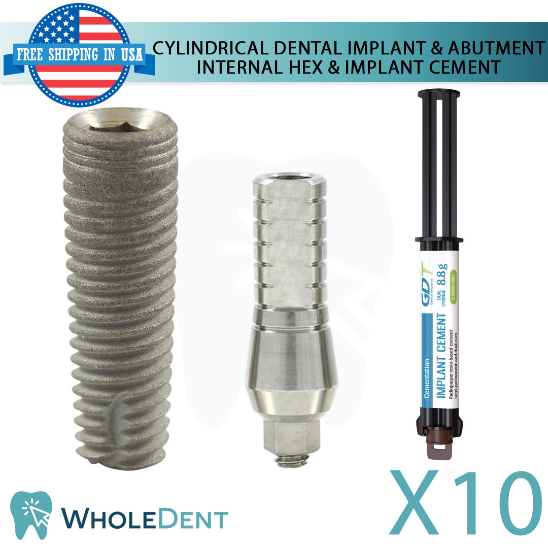 X10 Dental Cylindrical Int Hex Sterile SLA + Straight Abutment + Cement Set