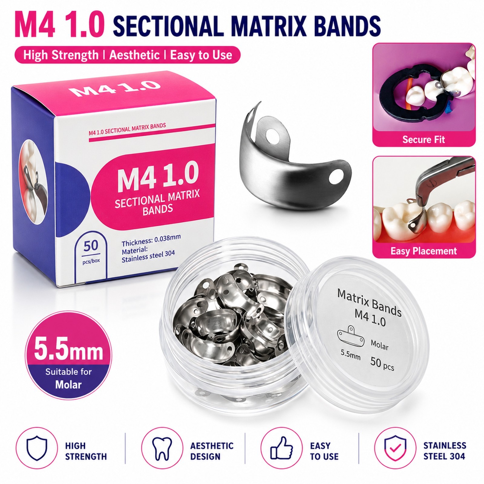 Dental Matrix Bands Sectional Ring Clamp Fit Garrison Palodent V3 System Set C2