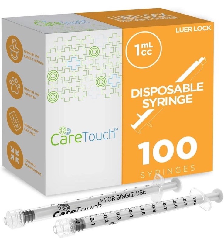 Care Touch CTSLL1-VC Syringe with Luer Lock Tip, 1ml, 100 Syringes 1ml