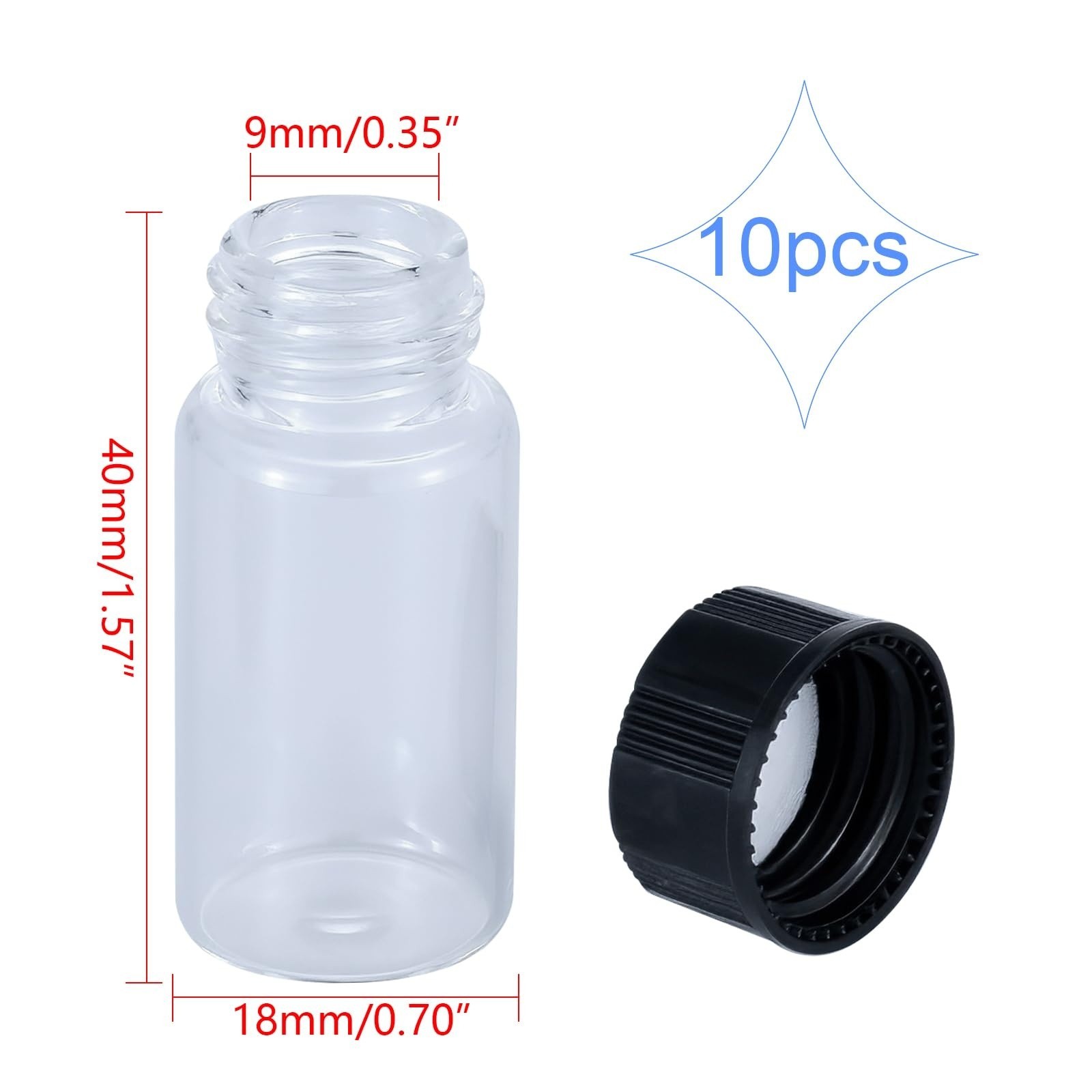5mL Mini Clear Glass Vials Plastic Screw Caps Travel Craft Sample Bottle 10Pcs