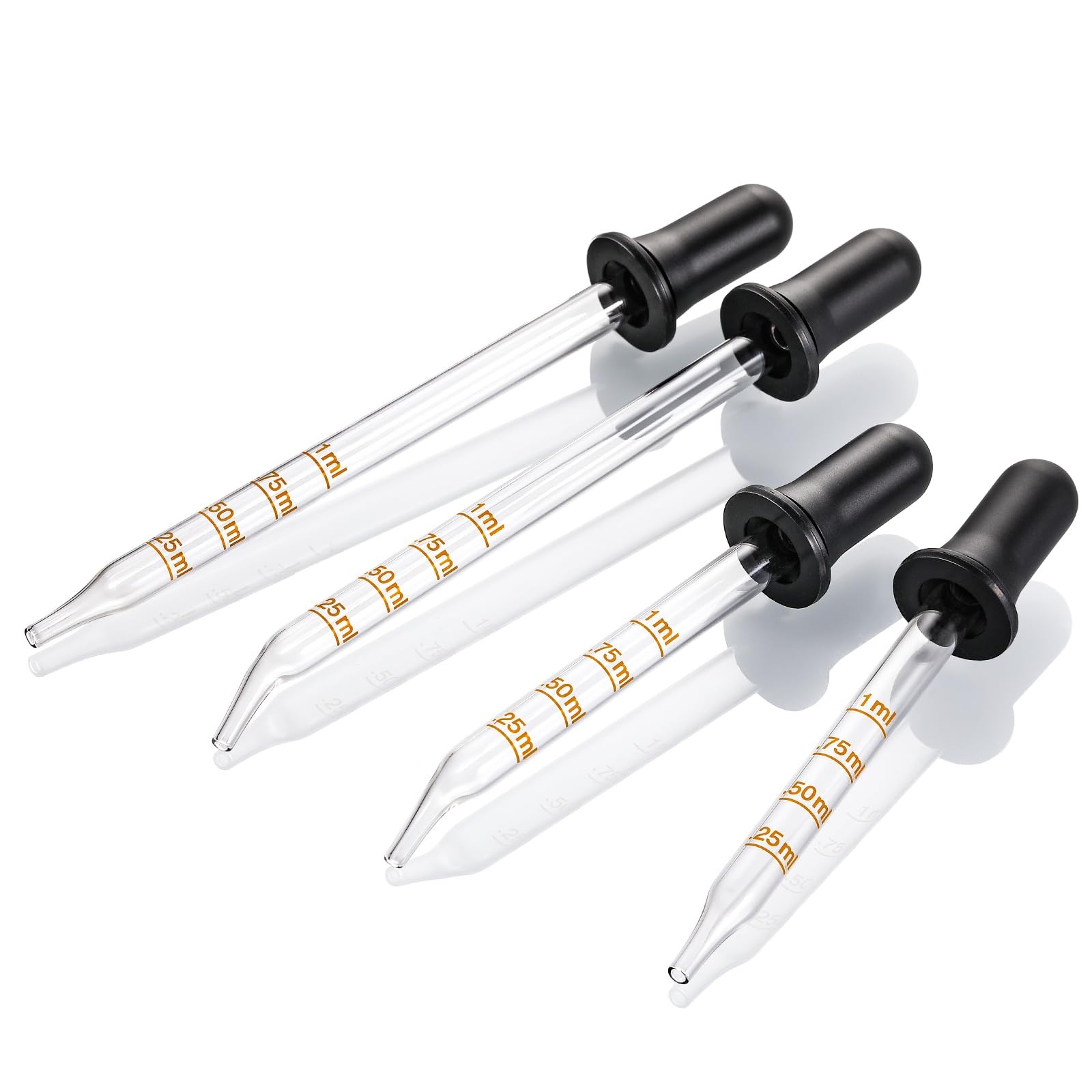 4 Pack 1ml Glass Eye Droppers with Measurement Long Short Bent Clear Set