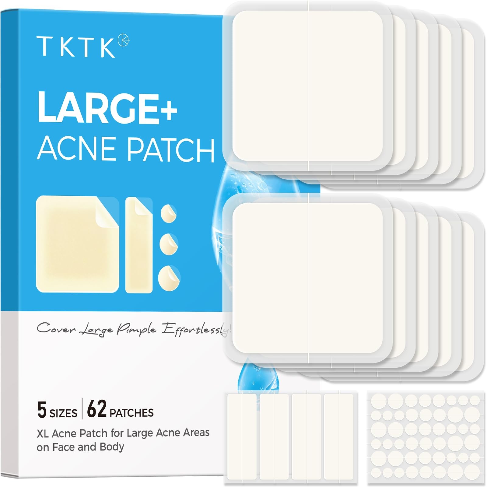 TKTK Large Pimple Patches, 60 mm XL Acne Big 1 Count (Pack of 62)