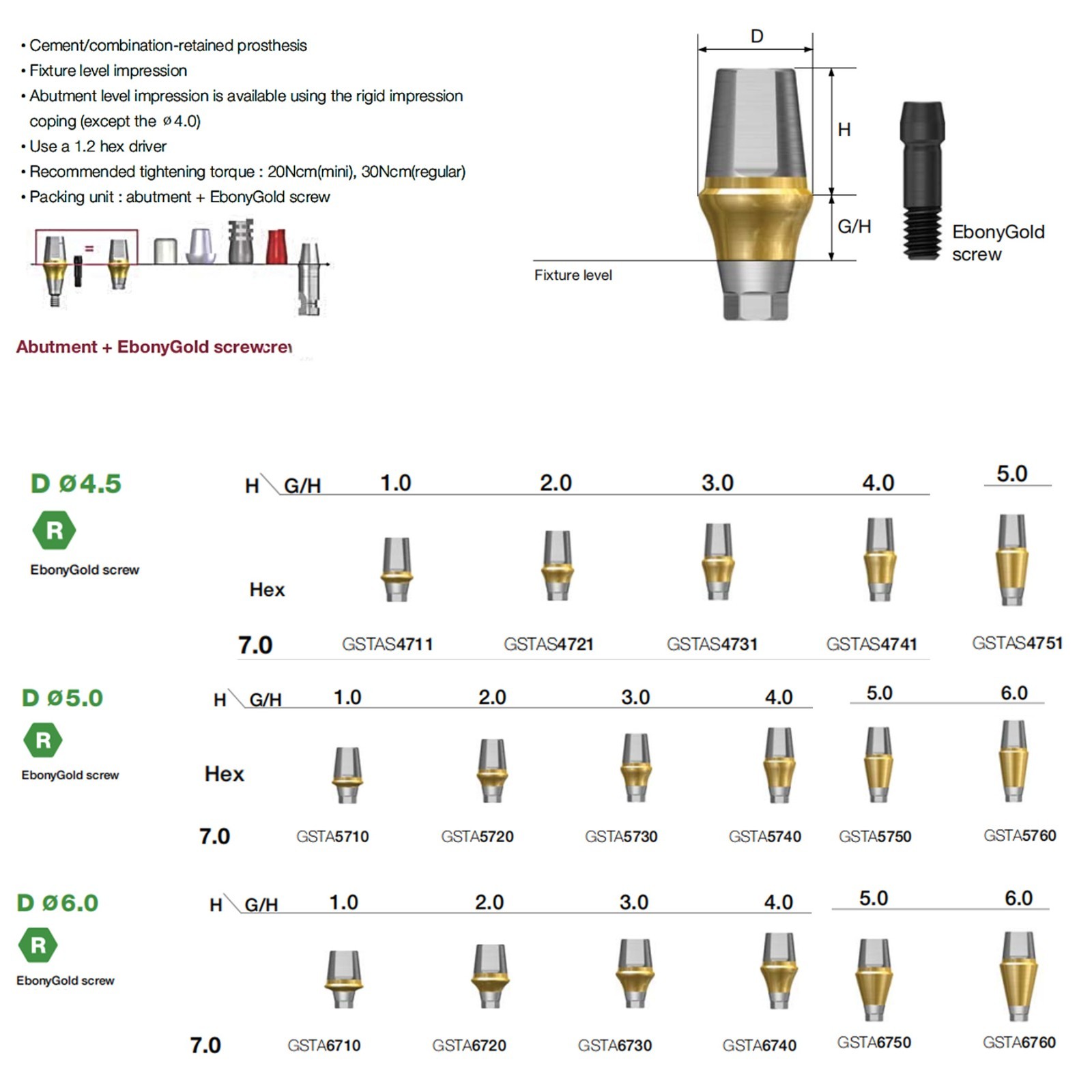 US Straight Abutment Internal Hex 7.0mm H W/Screw For DIO UFII Regular Implants