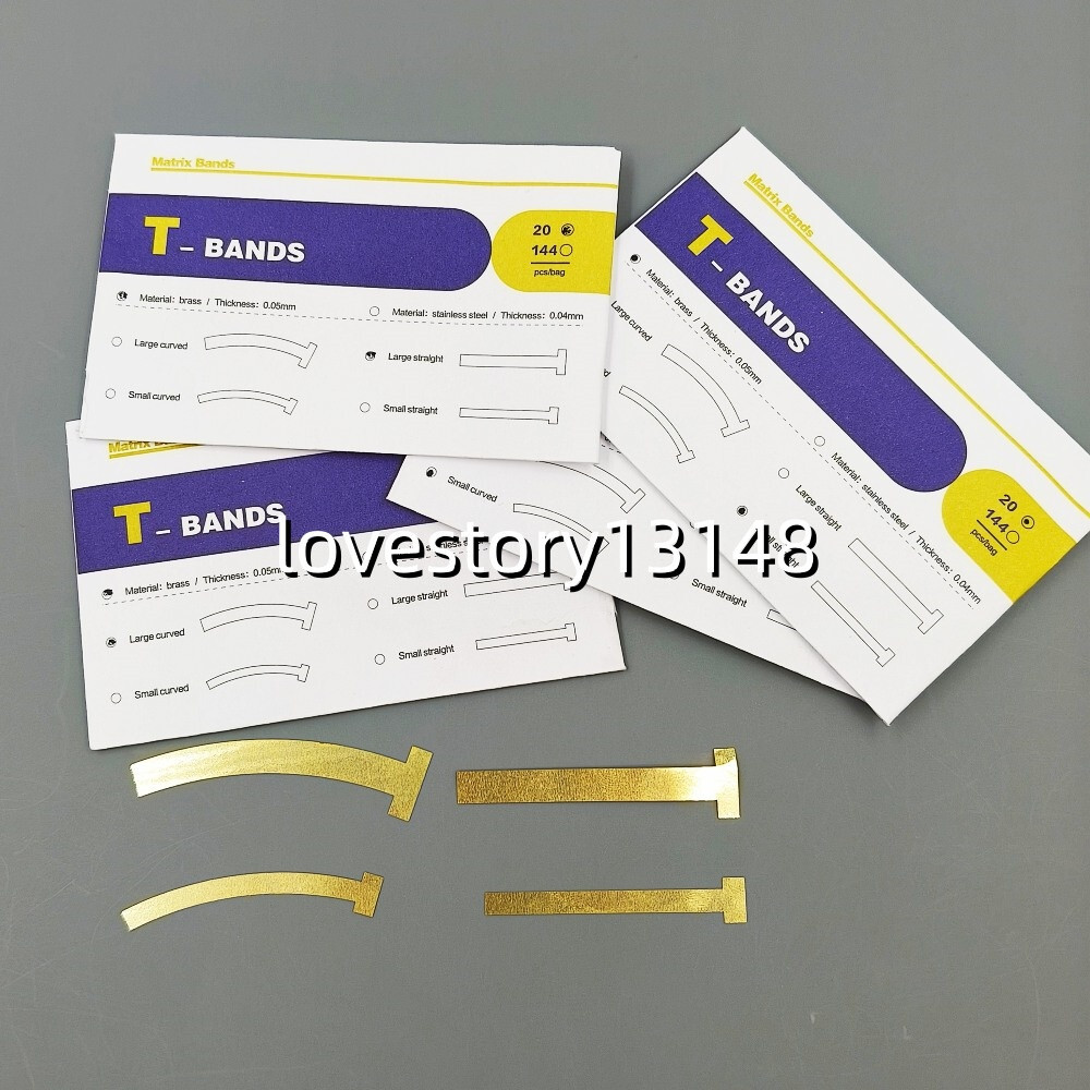 80 Pcs Dental Matrix Bands Brass Curved Straight T-Band Small/Large 4 Sizes