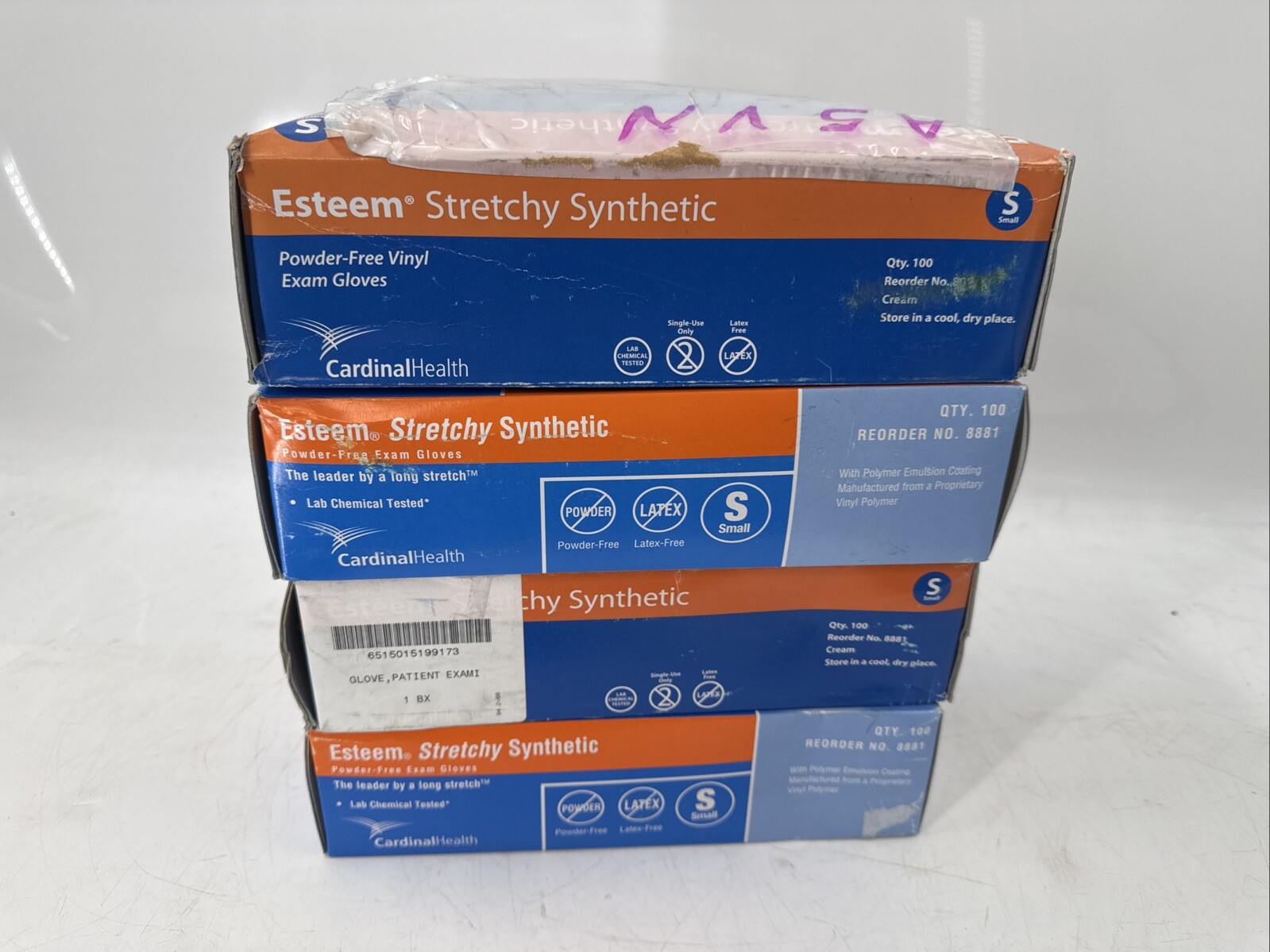 Lot of 4 Esteem Stretchy Synthetic Vinyl Examination Gloves, 100PK EB-17064