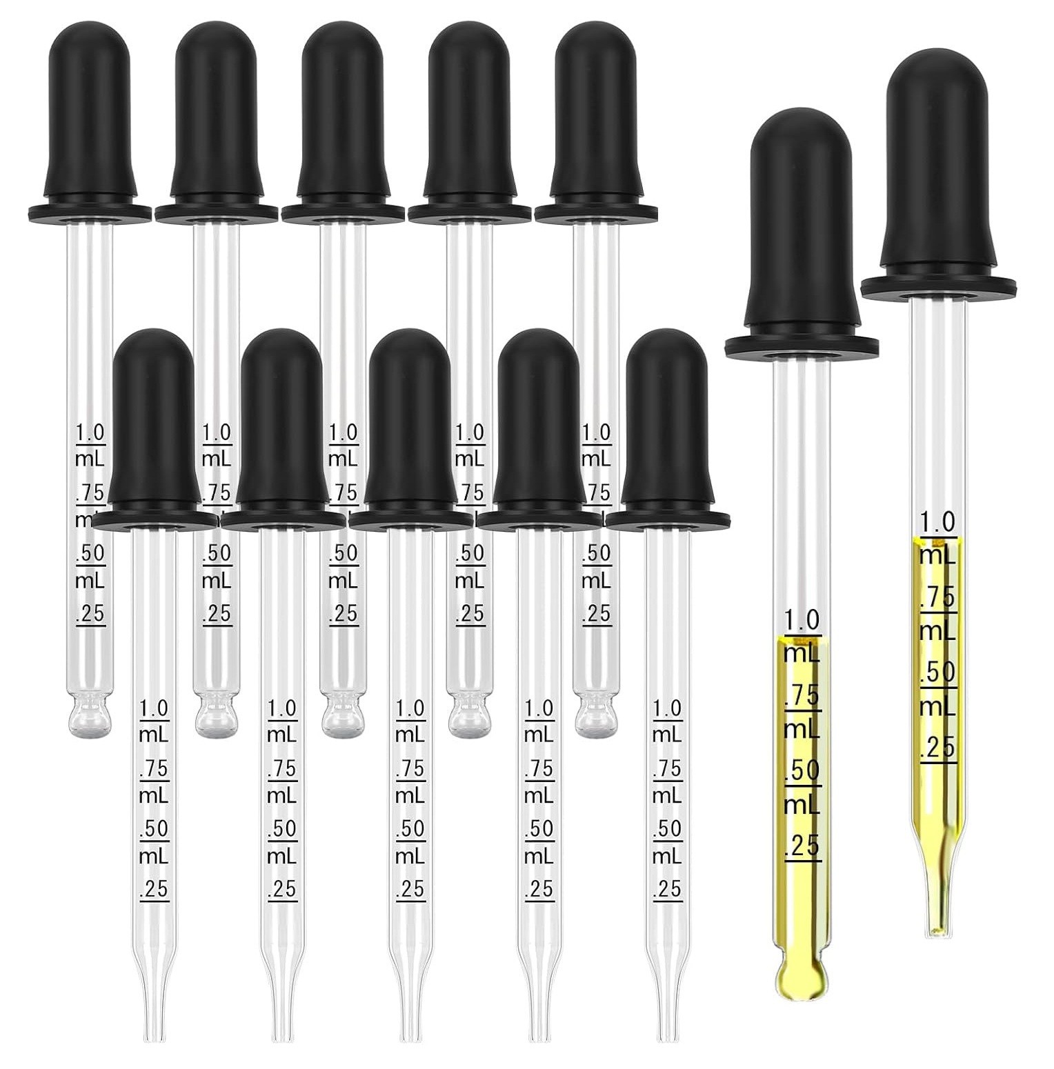 12 PCS 1ml Glass Eye Dropper, Upgrade Super Suction Pipettes with Rubber Head