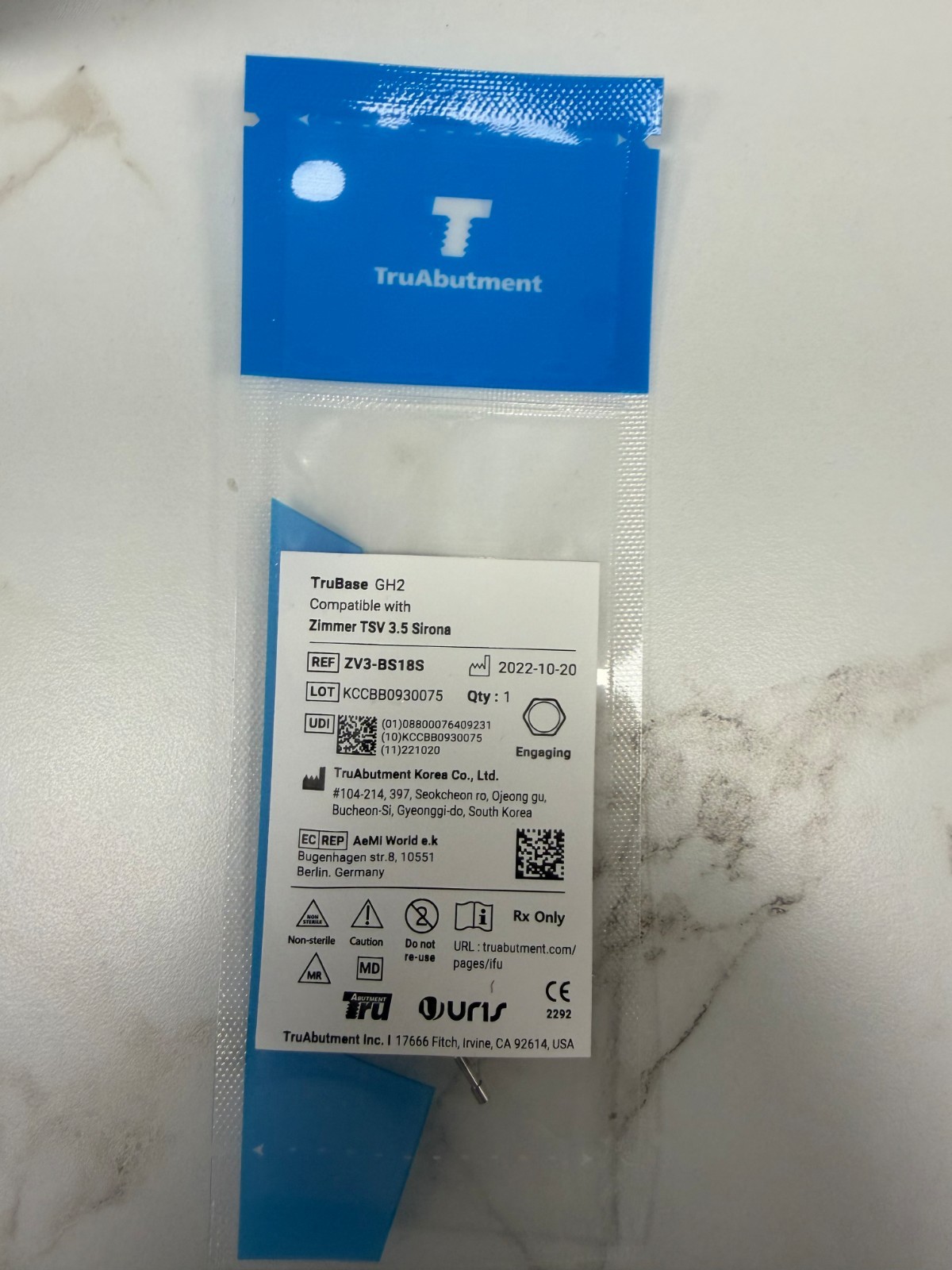 TruAbutment TruBase GH2 Engaging Compatible with Zimmer TSV 3.5 Sirona ZV3-BS18S