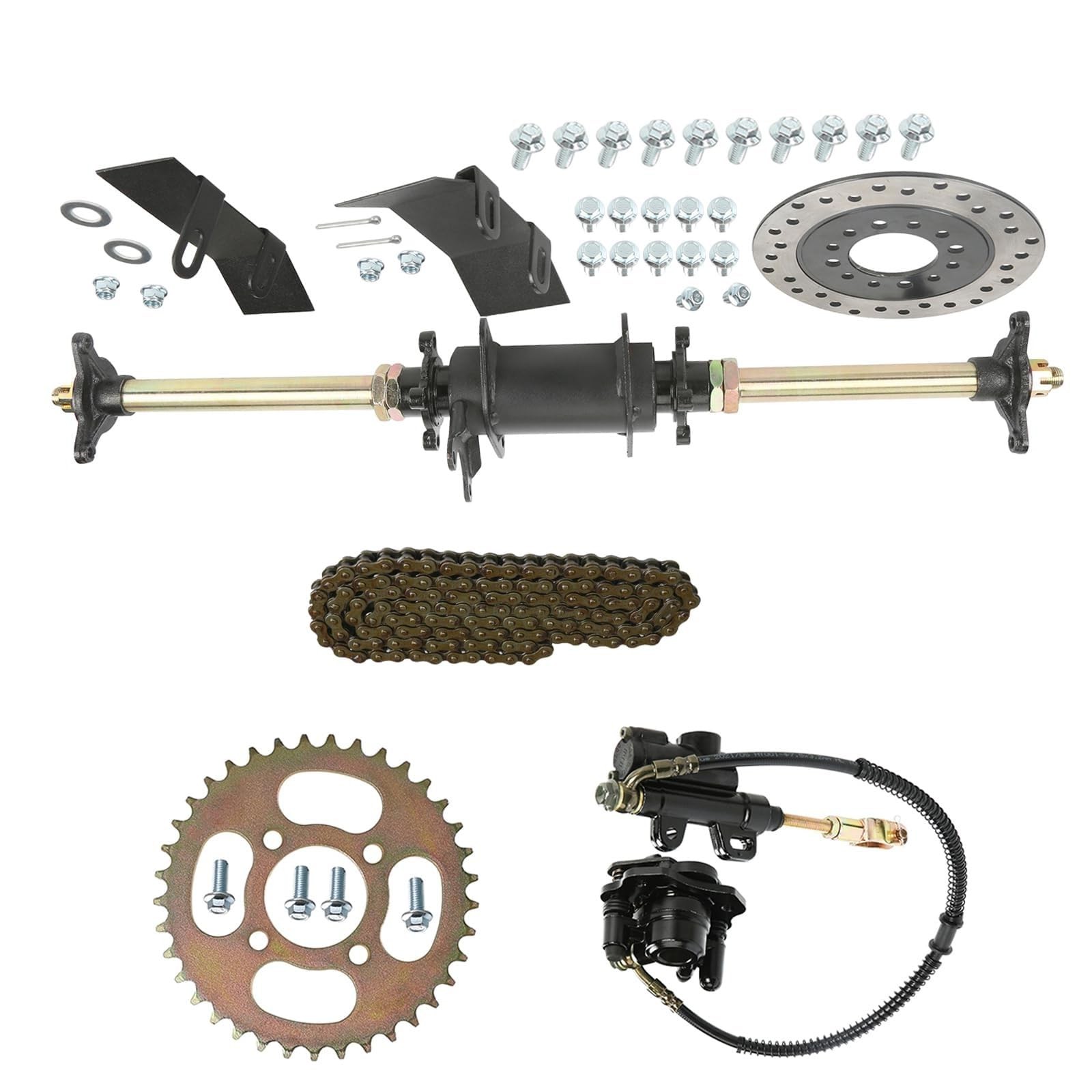 28 Rear Axle Kit 420 Chain 37T Sprocket Foot Brake 3 Bolt 110 125 150cc ATV Kart