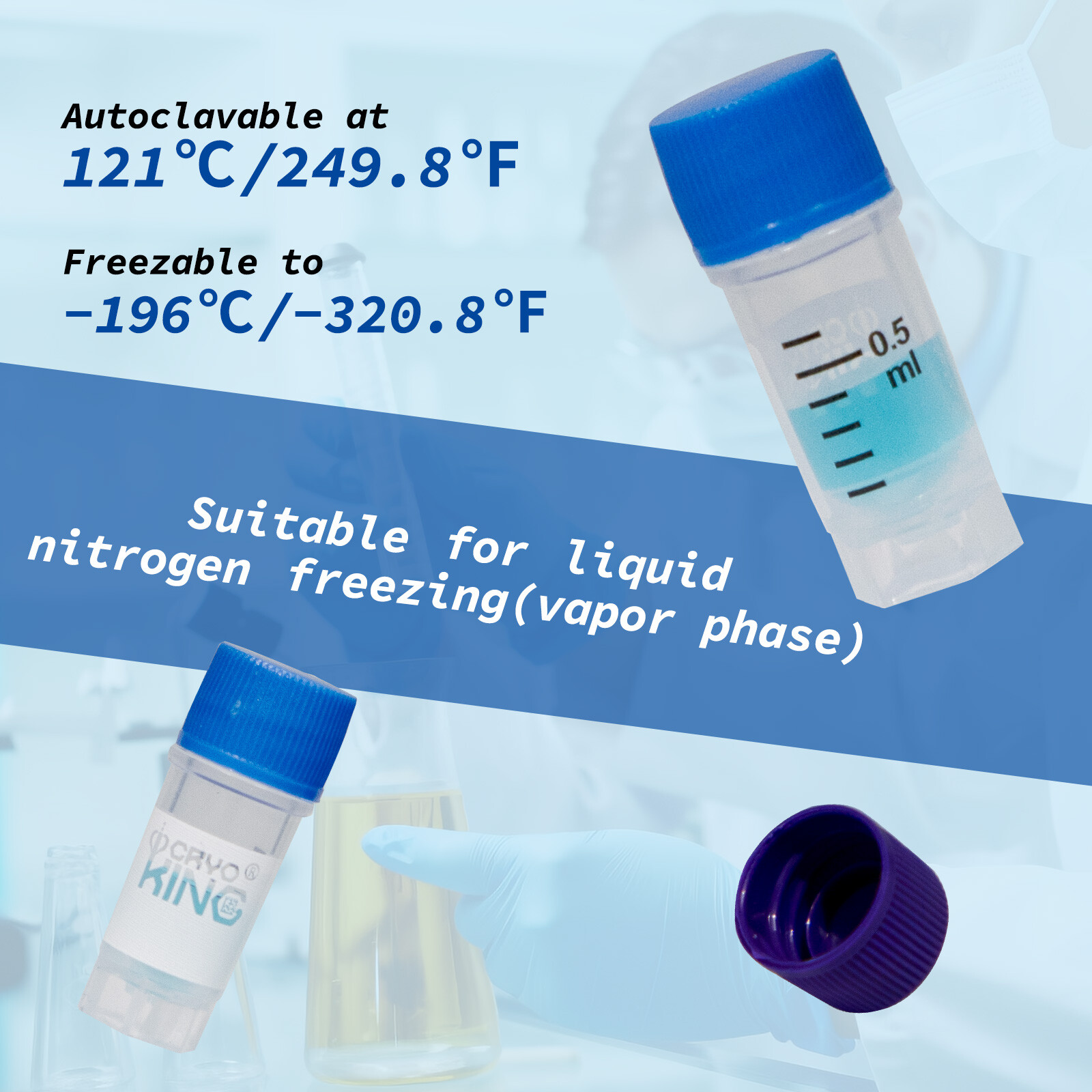 Cryogenic Vials- 0.5mL External Thread, without barcode, 25/Bag 500/Pk 1000/Cs