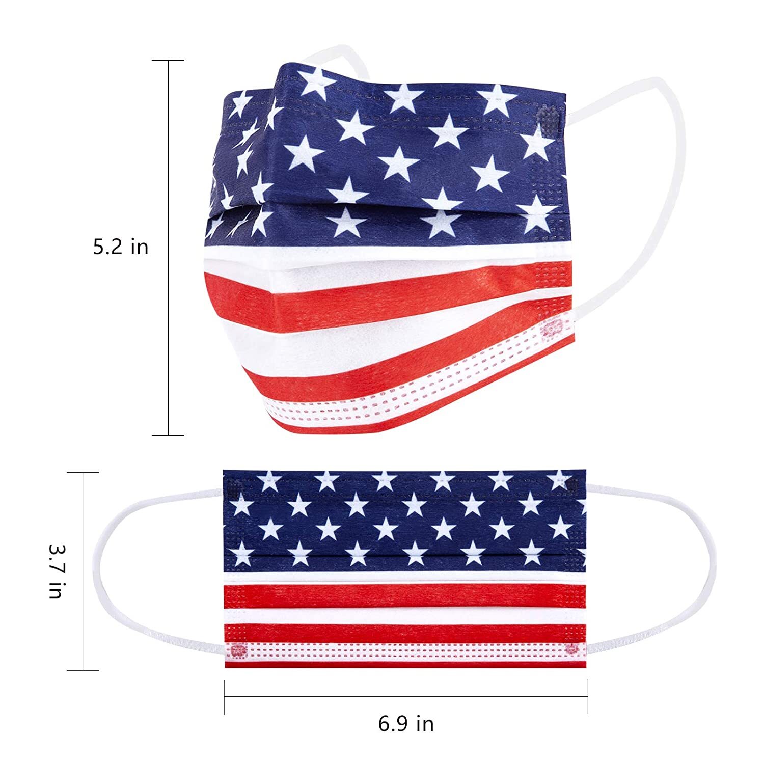 100 PCS Protective 3 Layer USA Flag Face Mask Respirator Disposable Masks BFE95%
