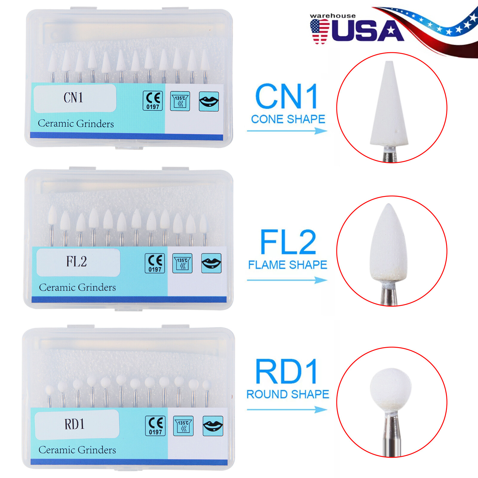 Dental White Stone Porcelain Polishing Burs FG /Composite Finishing Burs
