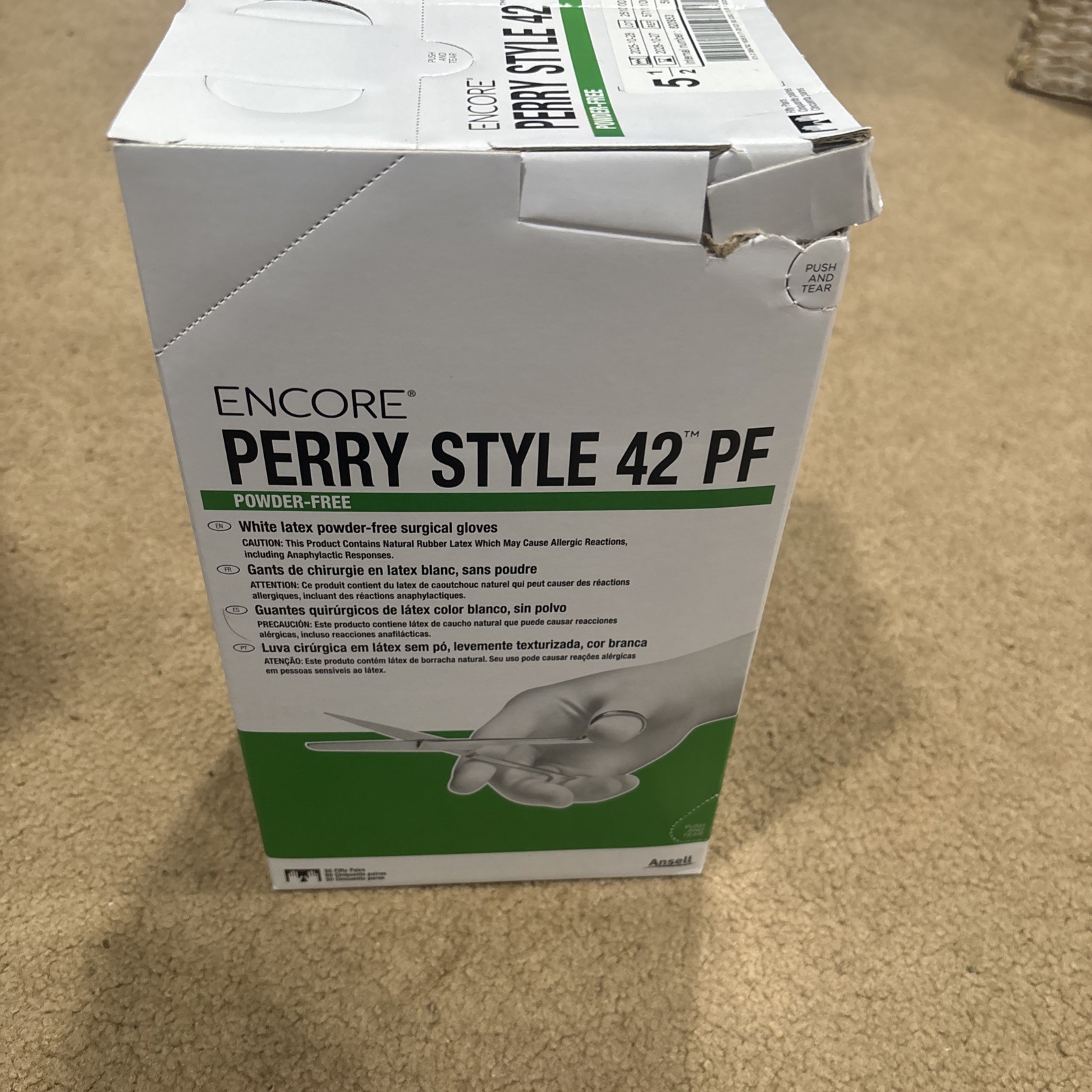 Encore Perry Style 42 PD White Layex Powder Free Surgical Gloves Size 5.5- 50/PK