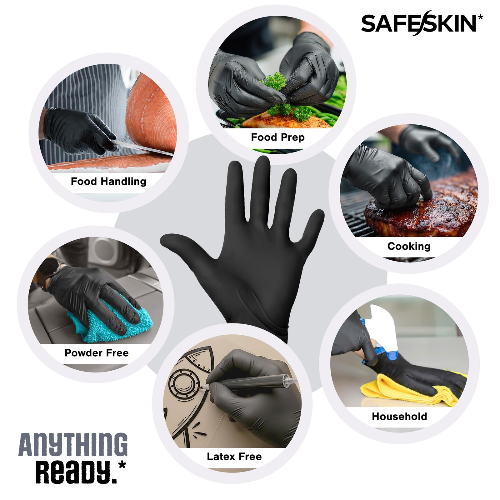 Disposable Nitrile Gloves Ultralight 2.0 Mil Black Large 100 Count Powder Free