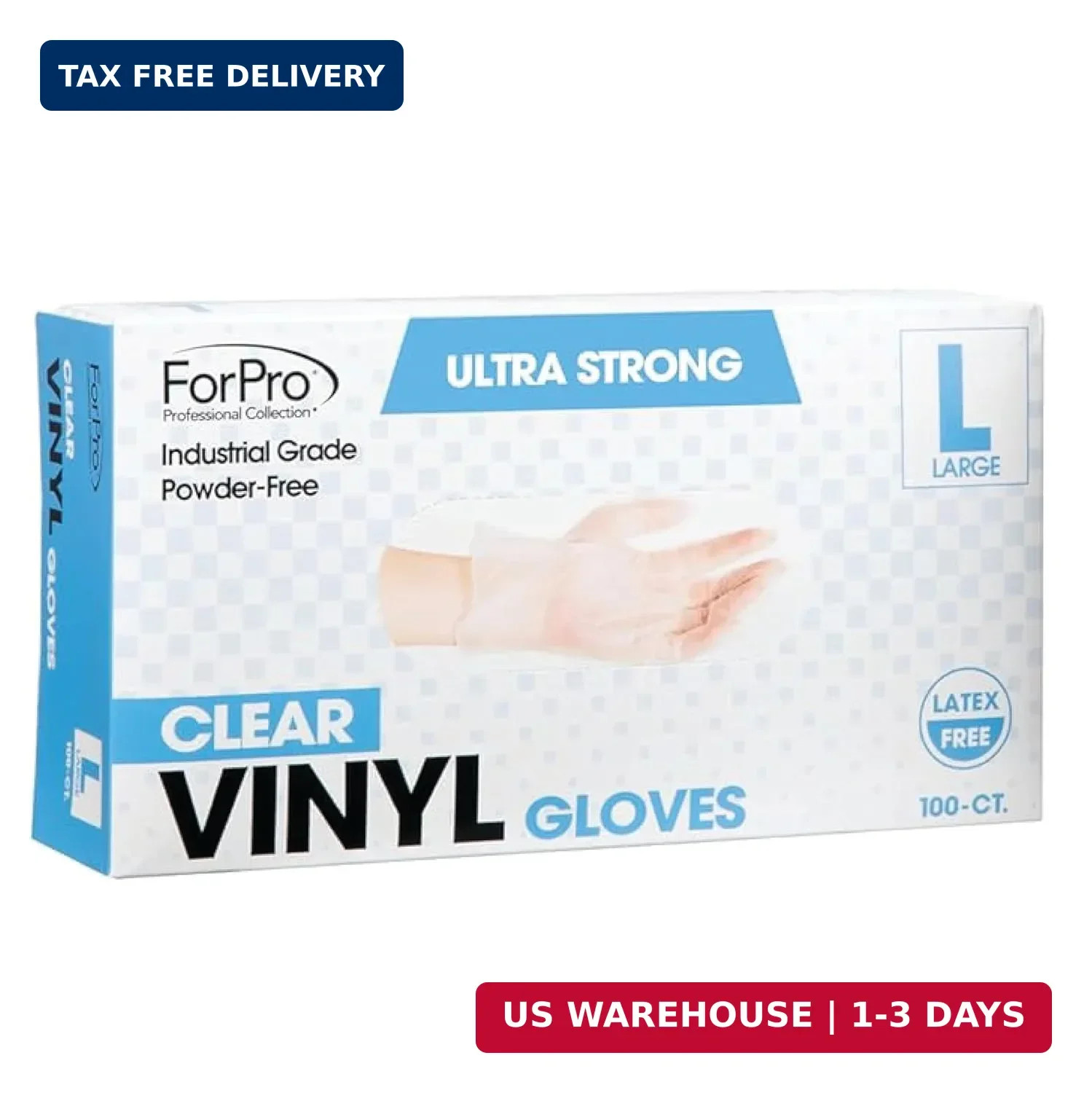 ForPro Disposable Vinyl Gloves, Clear, Industrial Grade, Powder-Free, Latex-Free