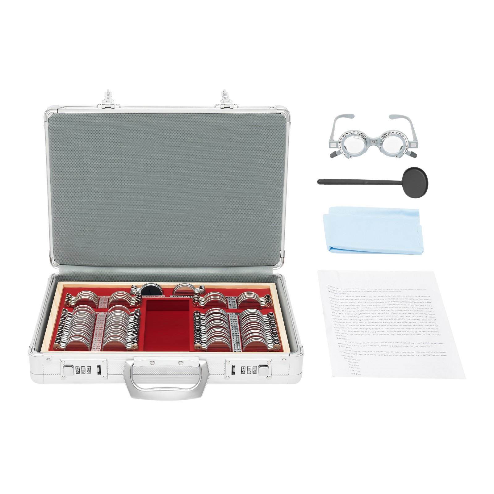 104pcs Optometry Optical Trial Lens Kit Test Metal Trial Frame Set w/Case Box