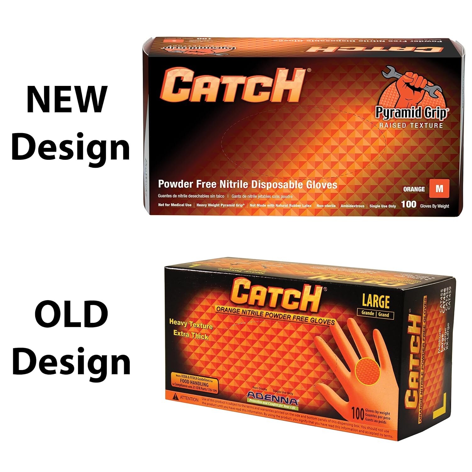 CATCH Nitrile Disposable Gloves Pyramid Grip Orange 9 mm Box of 100 X- LARGE