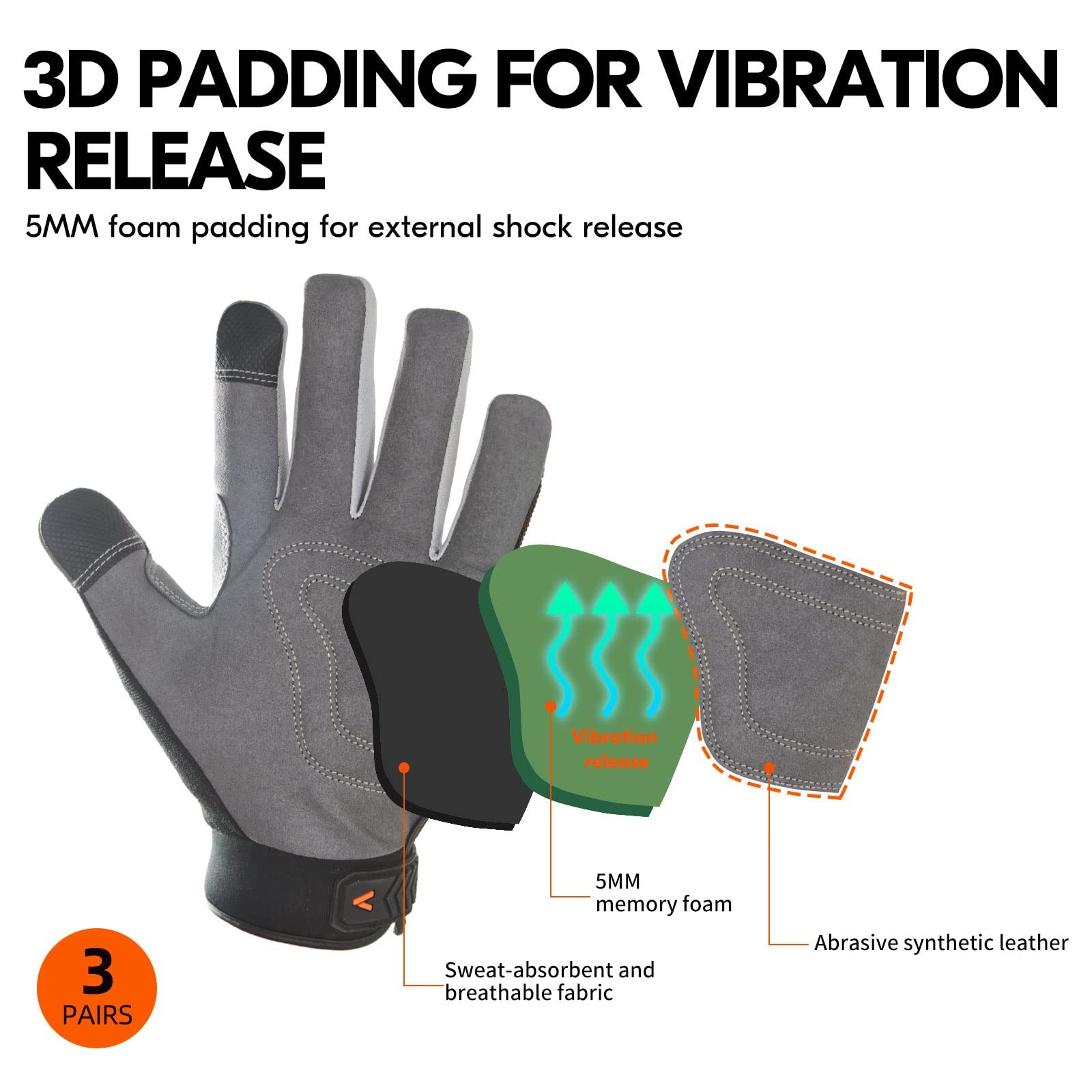 Vgo… 3-Pair Safety Work Gloves Light Duty Mechanic Glovessize L 3Colorssl7584