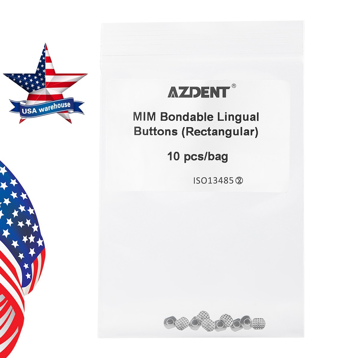 AZDENT Dental Orthodontic Metal Lingual Buttons Monoblock Bondable Rectangular