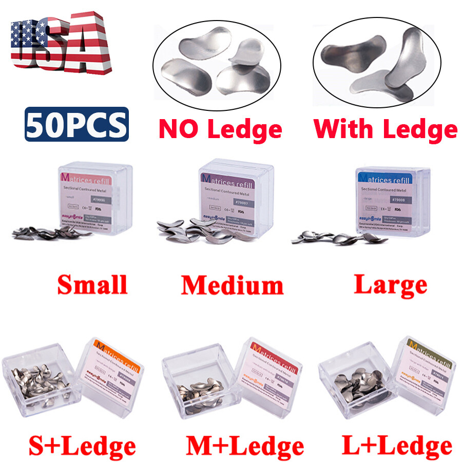50XDental Metal Matrices Bands S/M/L Sectional Contoured Matrix Refill Soft Band