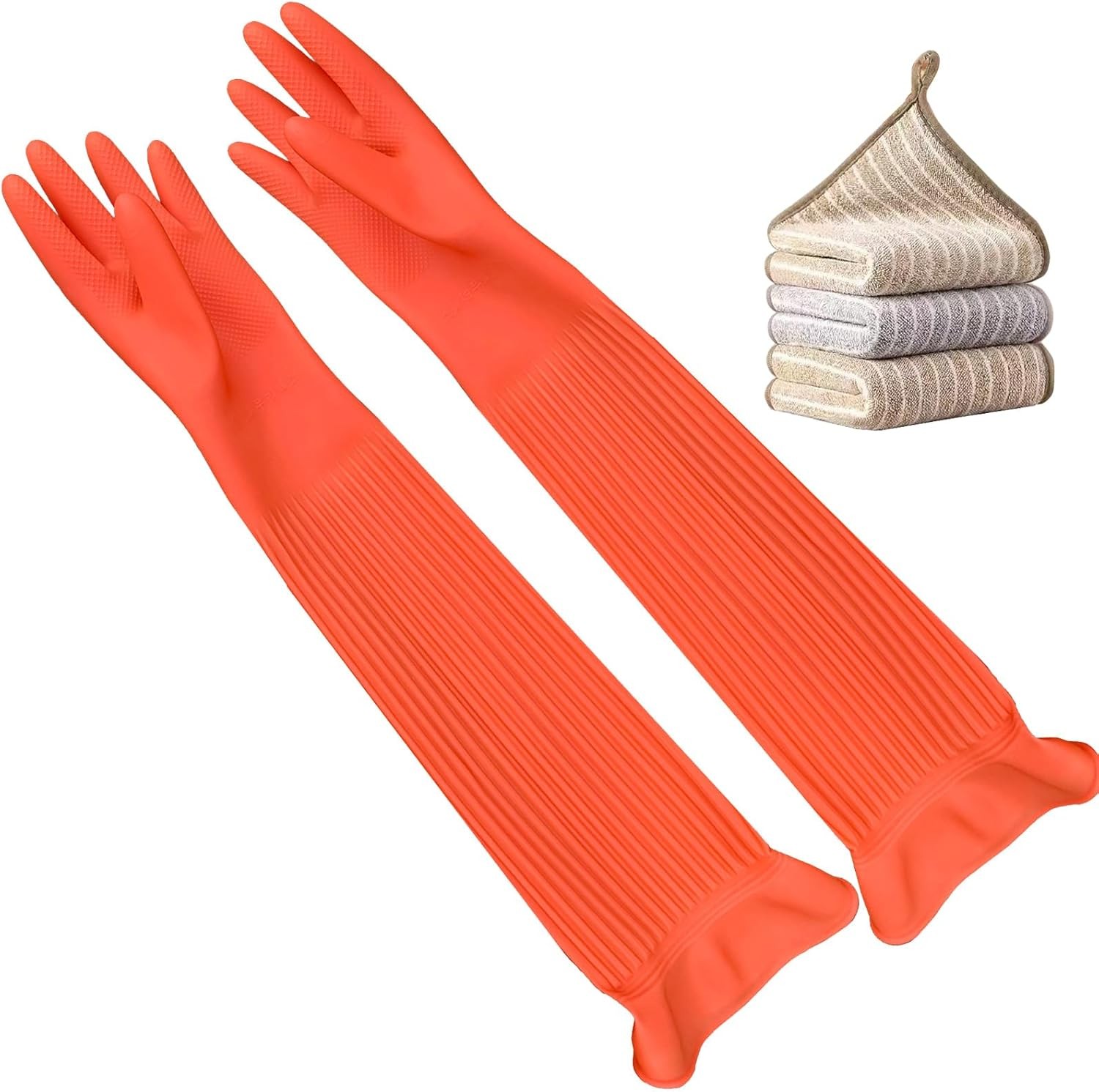 3 Pairs Household Extra Long Kitchen Gloves for Washing Dishes?20.05inches Ru…