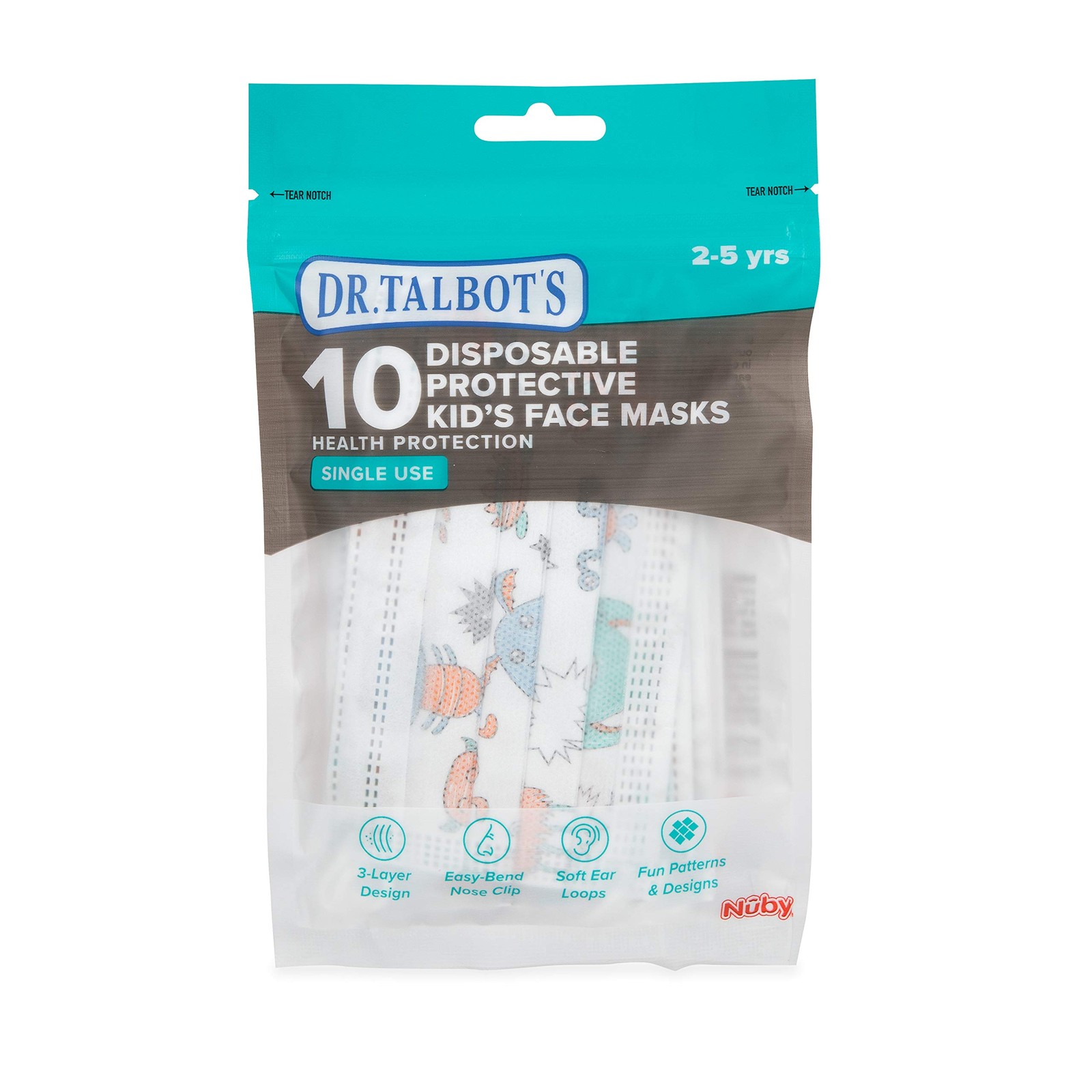 Disposable Protective Masks for Boys 2-5 Years – 10-Count – Disposable 3-Laye…