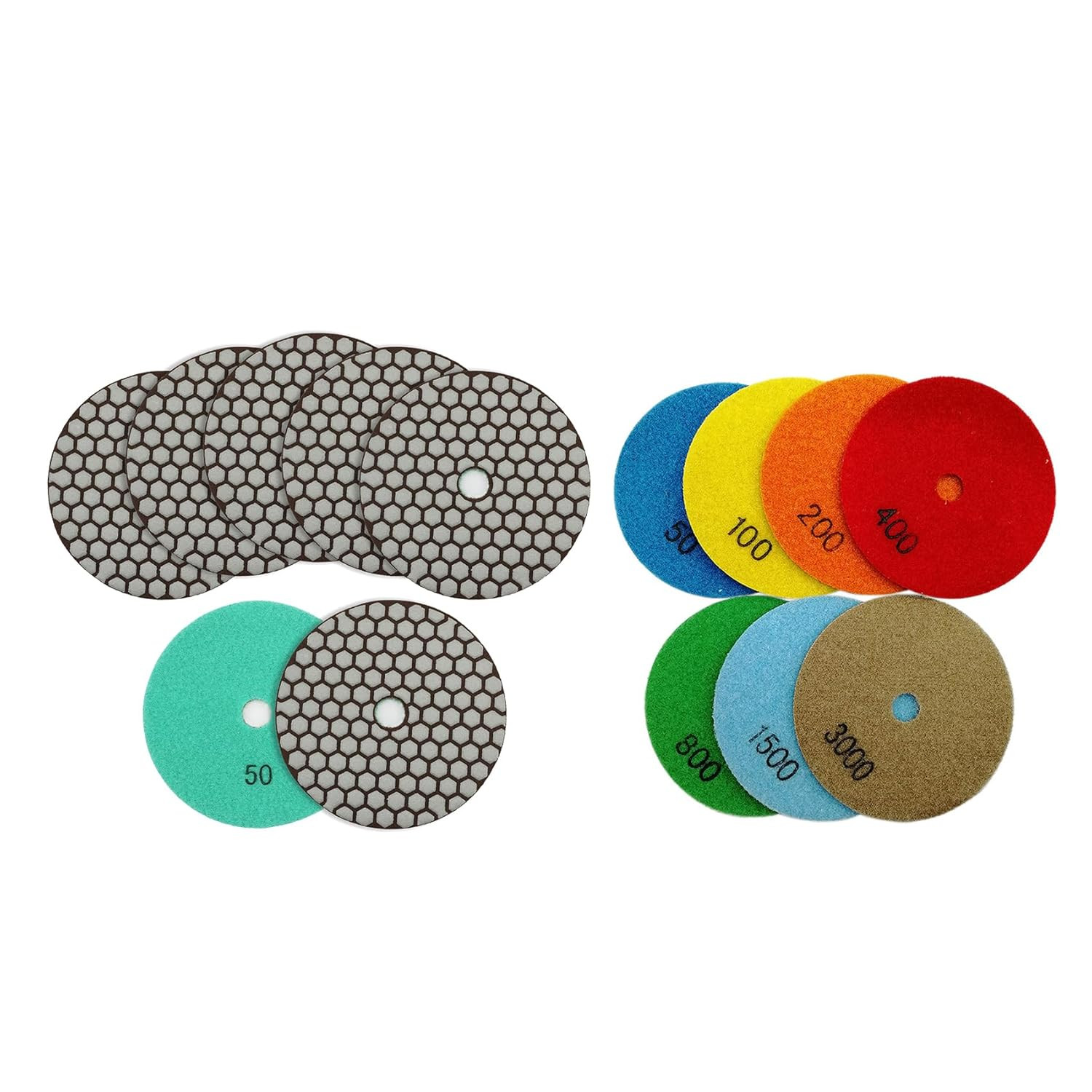 5″ Dry Diamond Polishing Pads Grit 50 for Granite & Marble (7-Pack)
