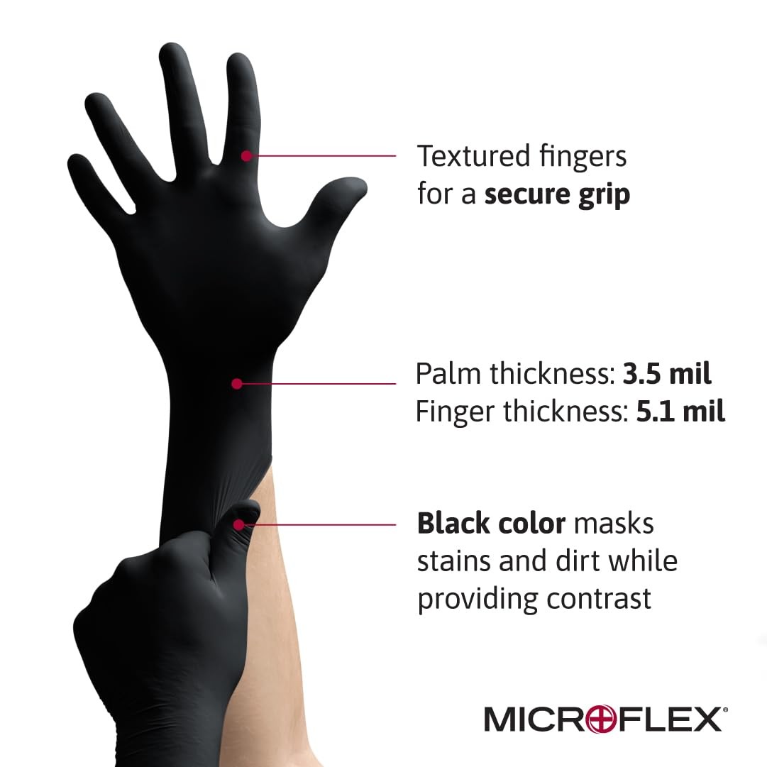 Microflex Onyx Black Nitrile Disposable Gloves For Automotive And Food Handling