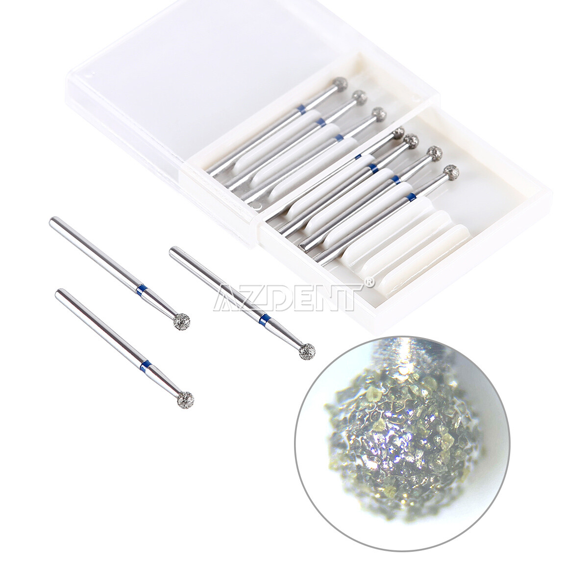 8Types AZDENT Dental Diamond Burs Stainless Steel Ball Round FG XL FG 1.6mm 25mm