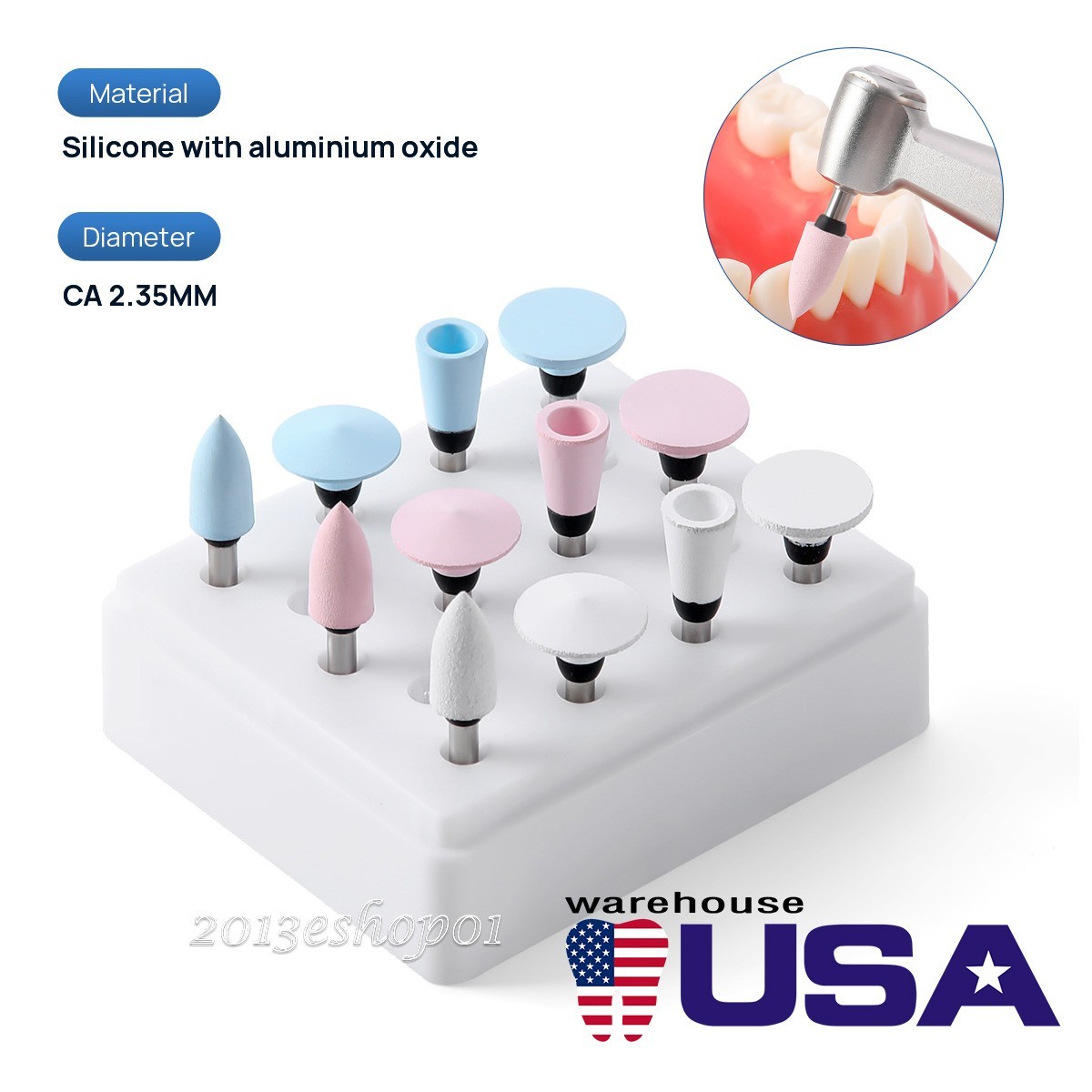 12pcs Dental Composite Polishing Burs Kit RA Silicone Polisher for Contra Angle