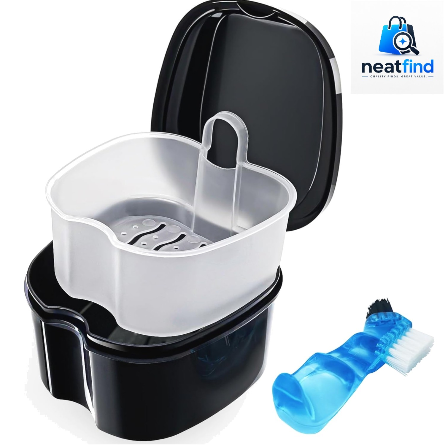 Black Denture Soaking Container Partial Denture Case, Orthodontic Retainer Cl…
