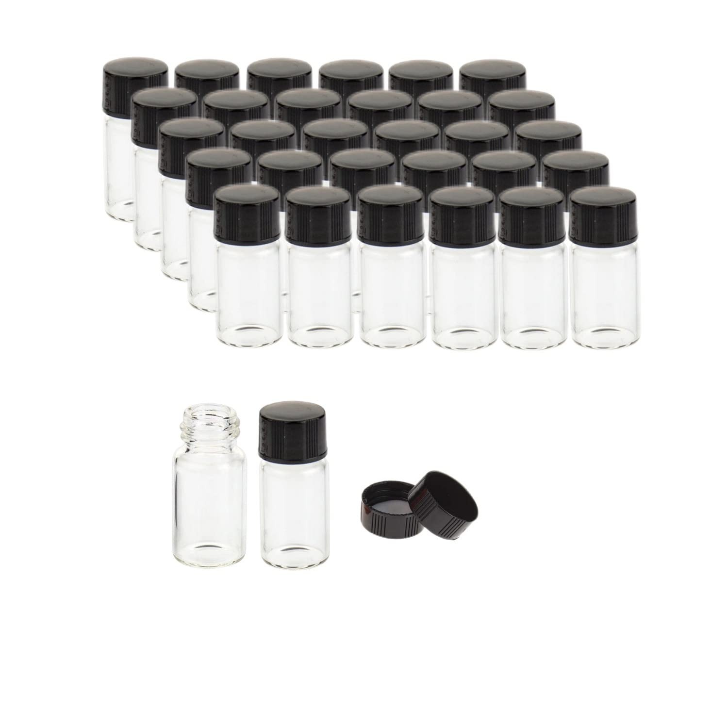 3ml Clear Borosilicate Glass Vials with Screw Caps, Lab Storage Bottles, 100 Pac