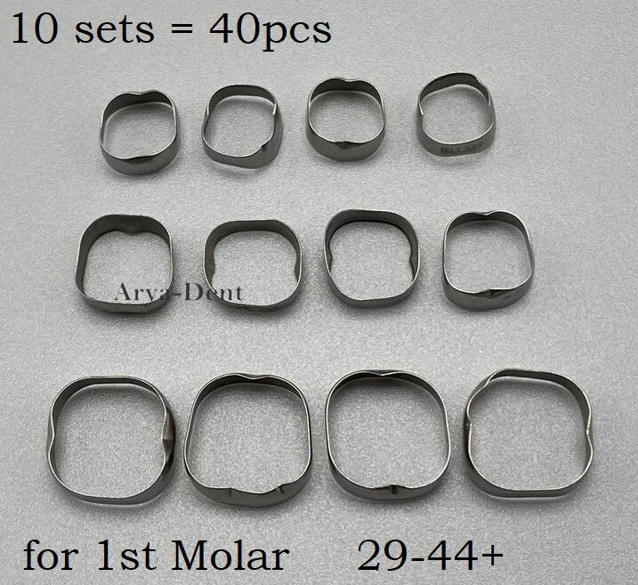 10 sets = 40pcs Dental Orthodontic 1st Molar Bands Plain Molar Band Size 29-44+